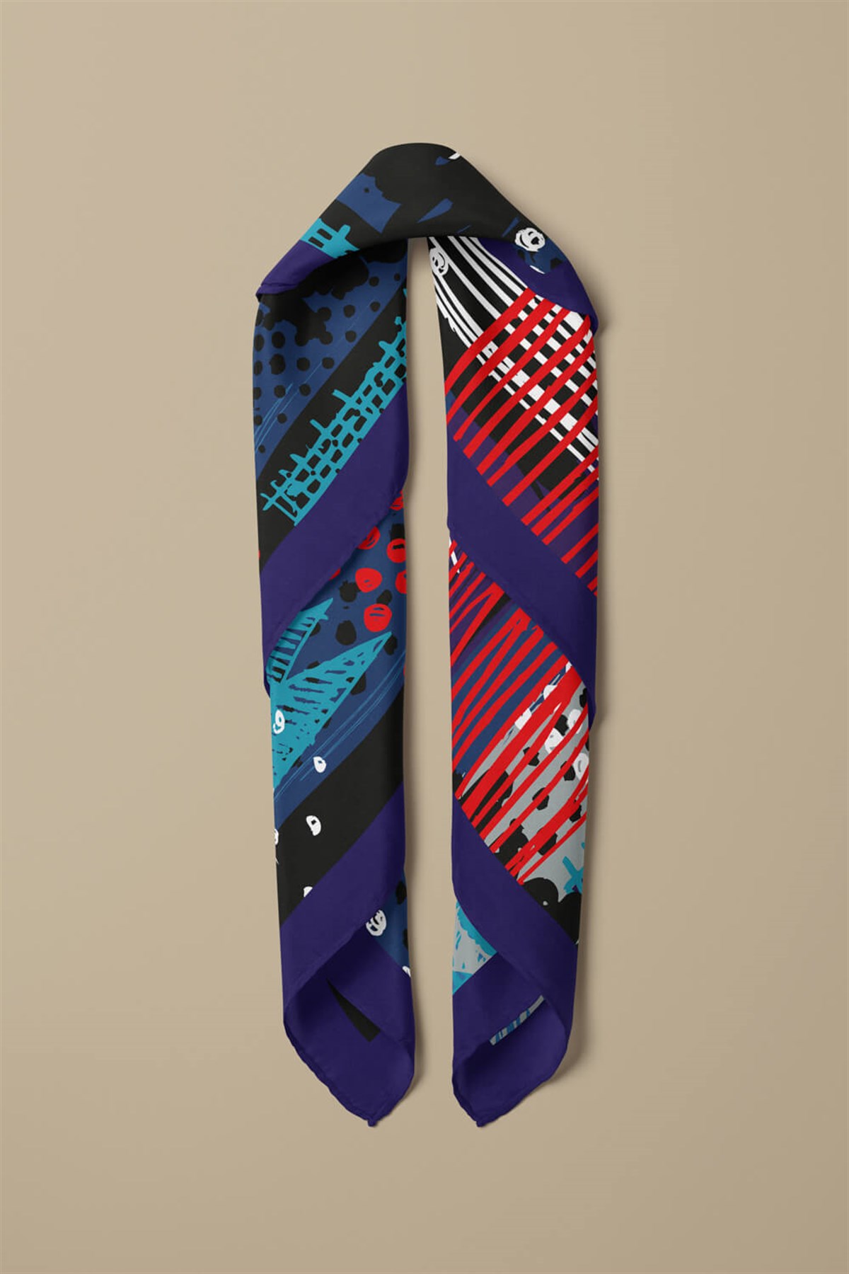 Violla Y18 Kadın Egzotik Desenli Bandana 50x50 Mavi DG0402-22