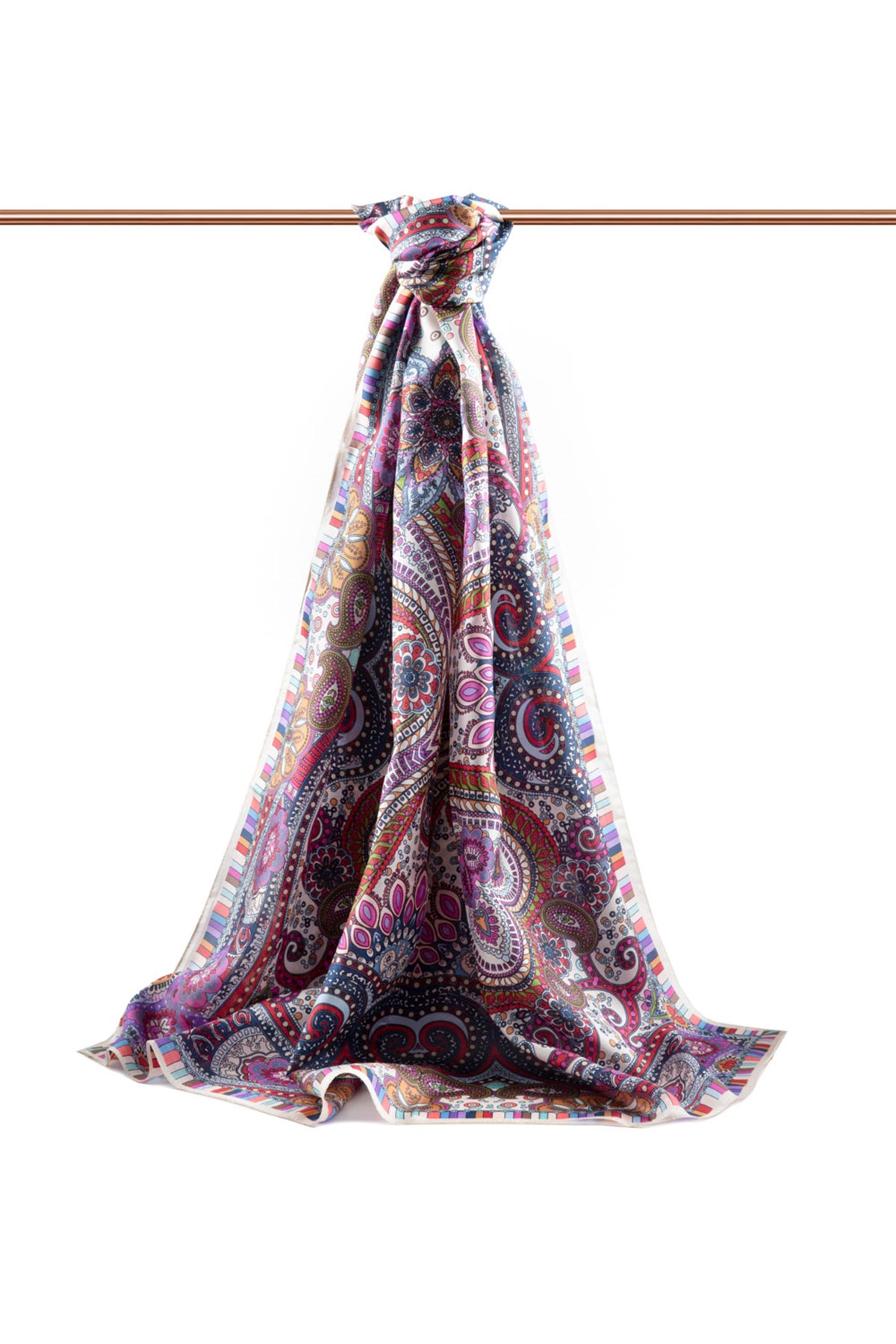 100% İpek Etro Desenli Krem Renkli 92x210 Şal