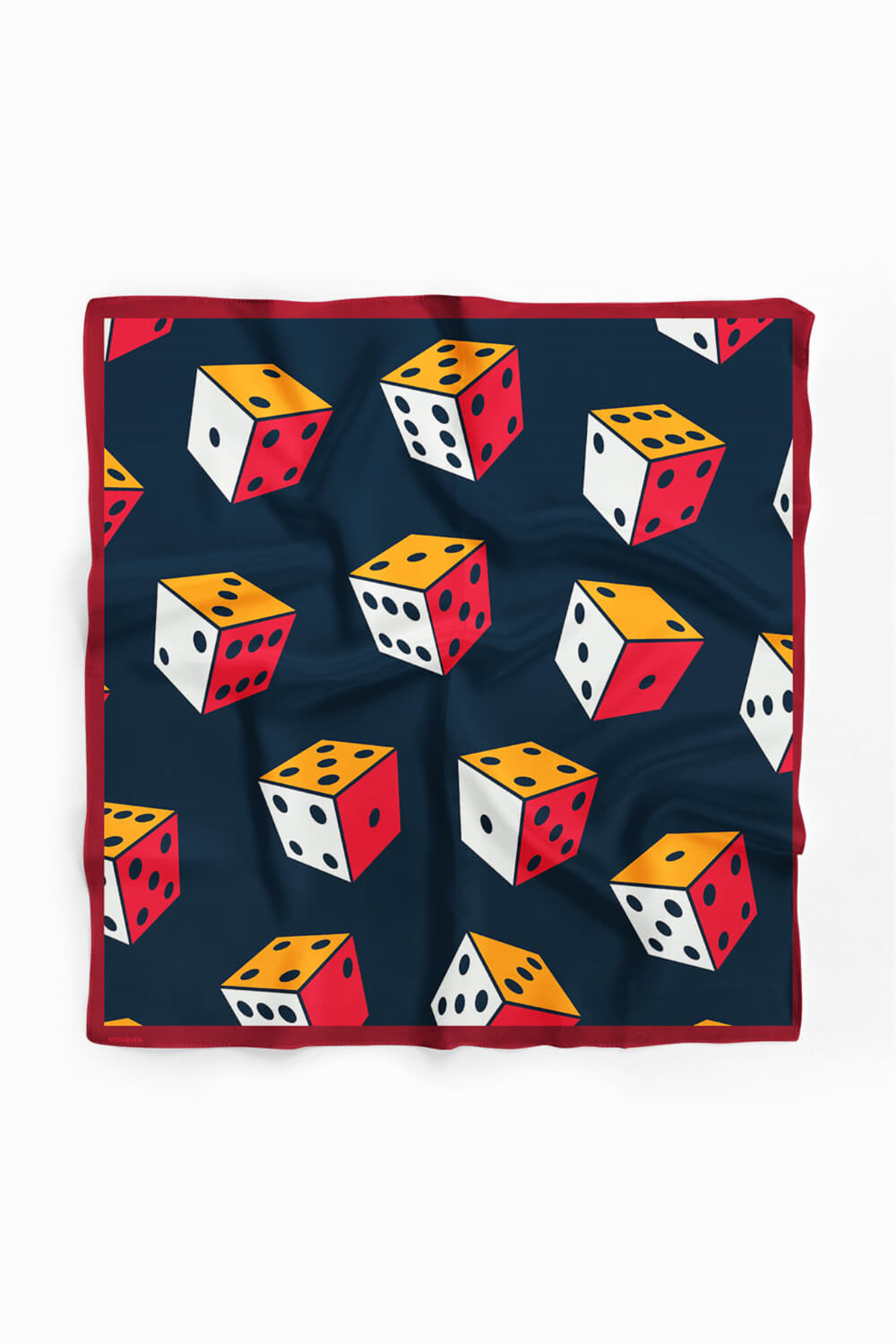 V22 Kadın Zar Desenli Bandana 50x50 Siyah Turuncu Sarı DG0439-22