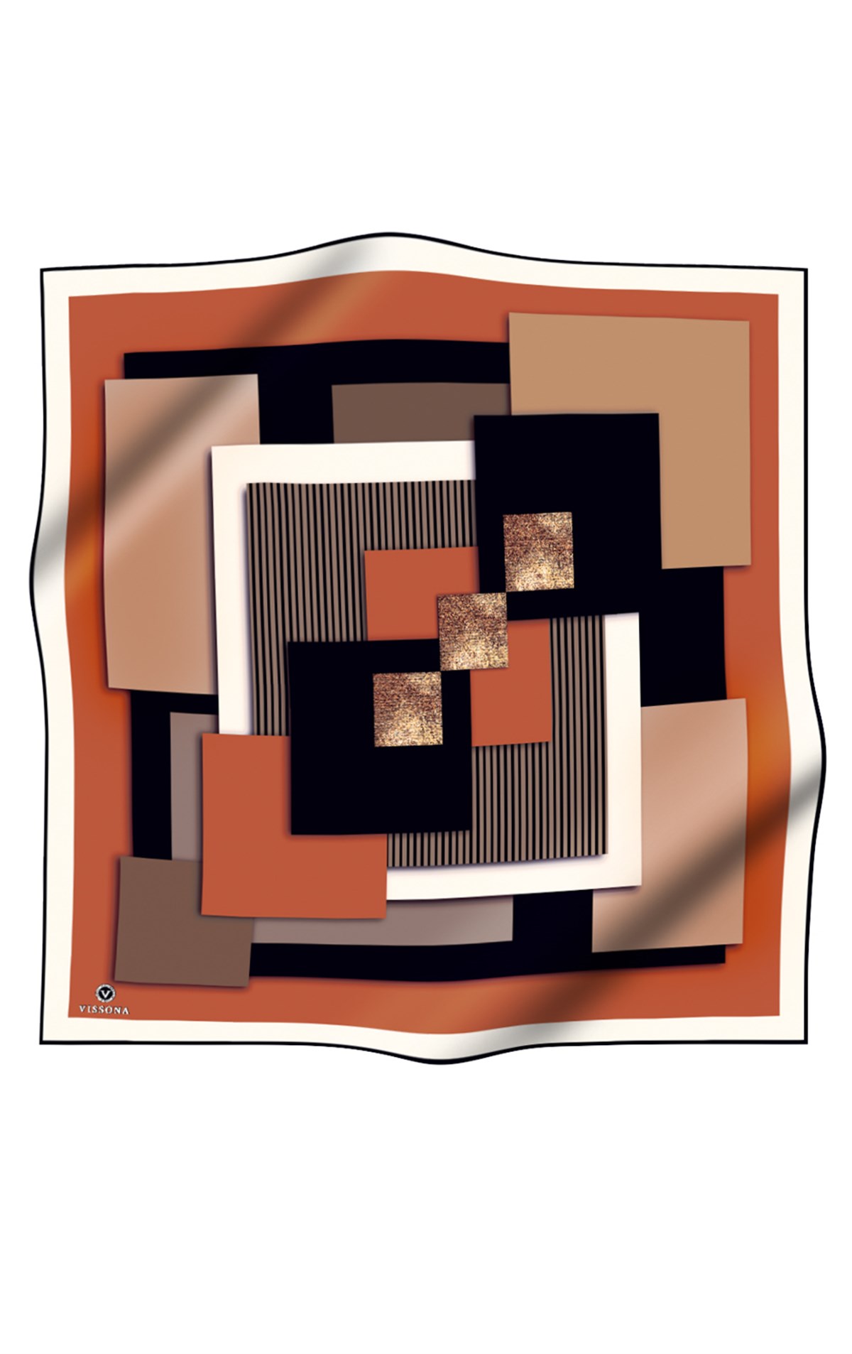 100% Twill İpek Geometrik Desenli Taba - Siyah Renkli 90x90 Dikim Şekli : El Dikişi Eşarp