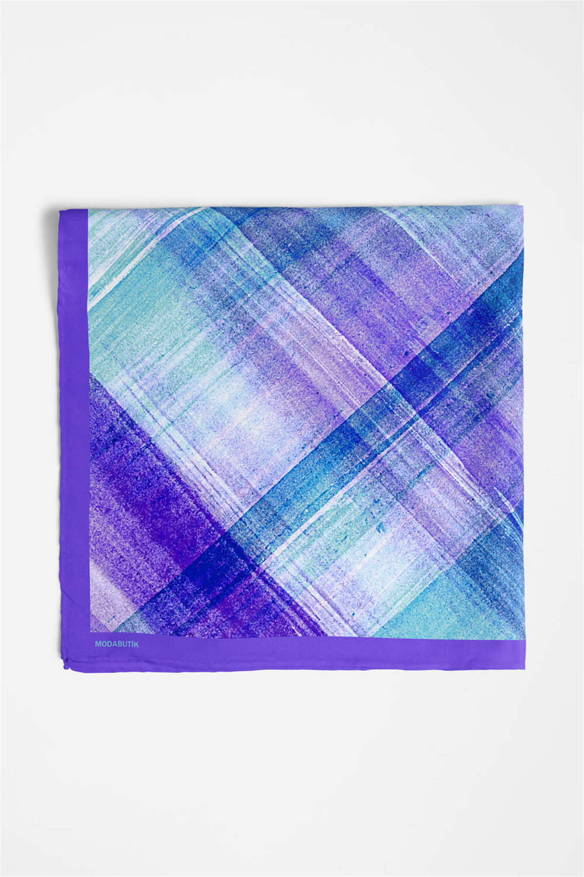 D47 Kadın Egzotik Desenli Bandana 50x50 Mavi DG0279-22