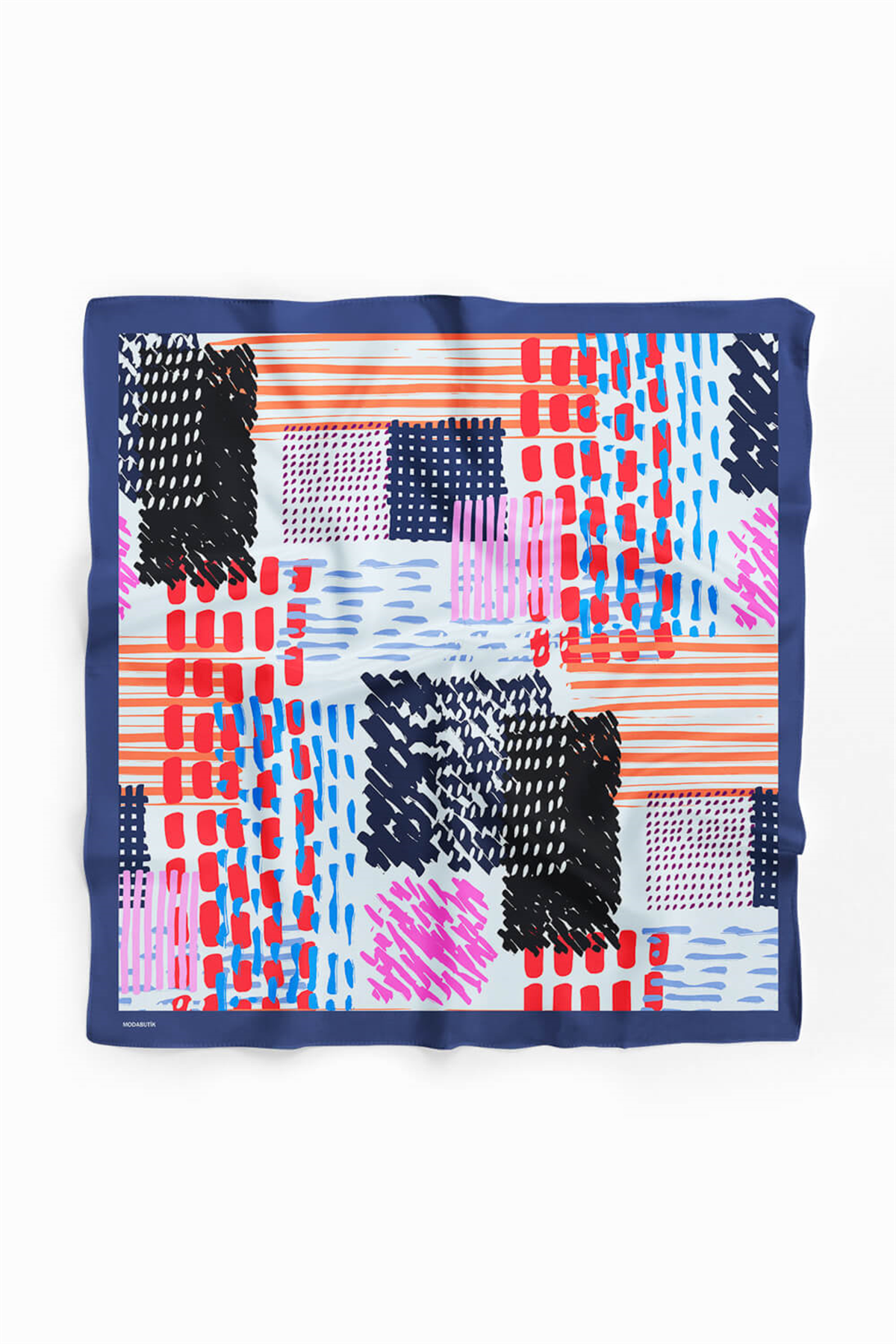 D76 Kadın Egzotik Desenli Bandana 50x50 Kırmızı Siyah DG0434-22