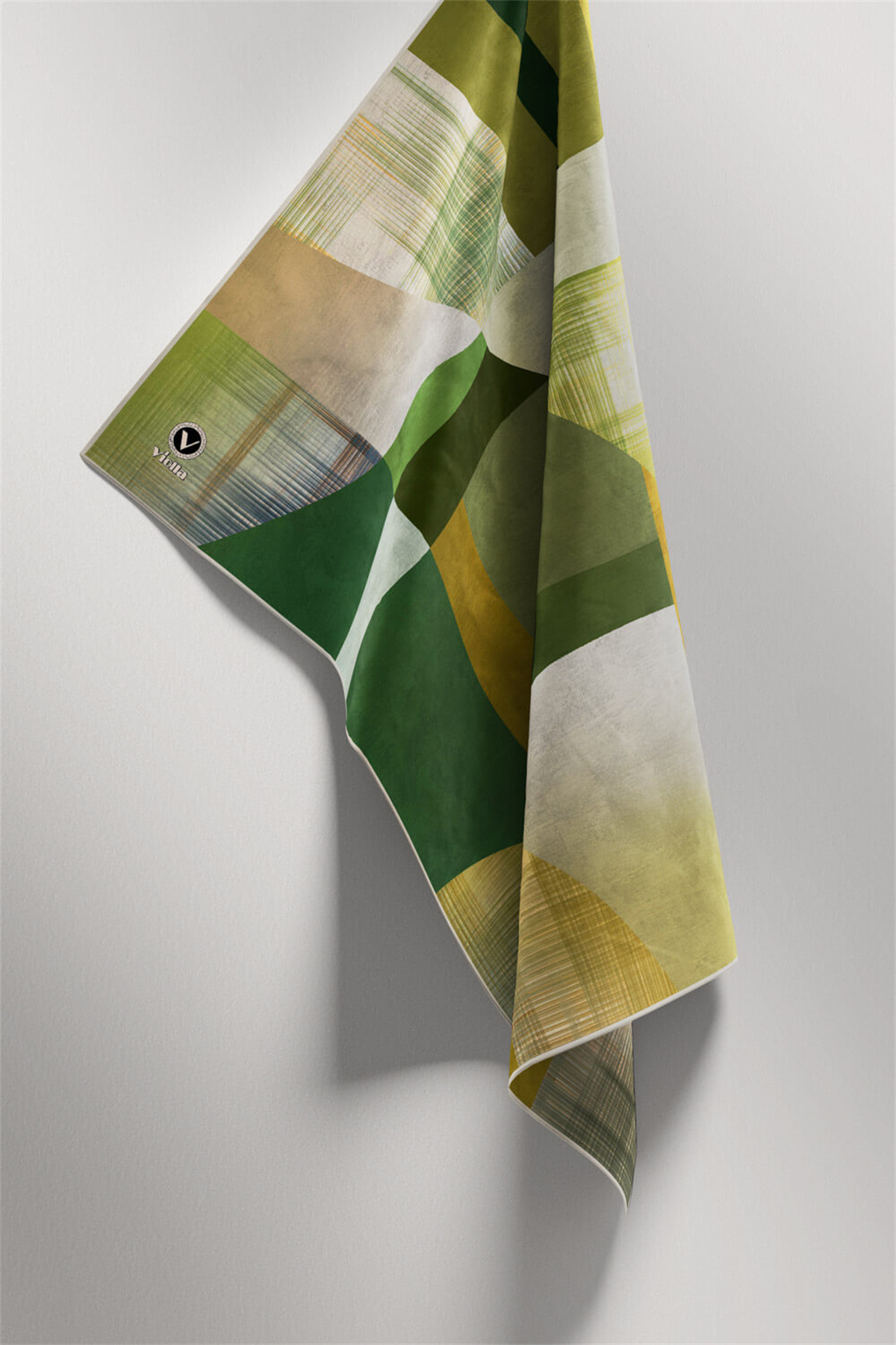 Twill Geometrik Desenli Haki Renkli 90x90 Eşarp (İpek İçermez) Kenar Dikiş Şekli El Dikişli