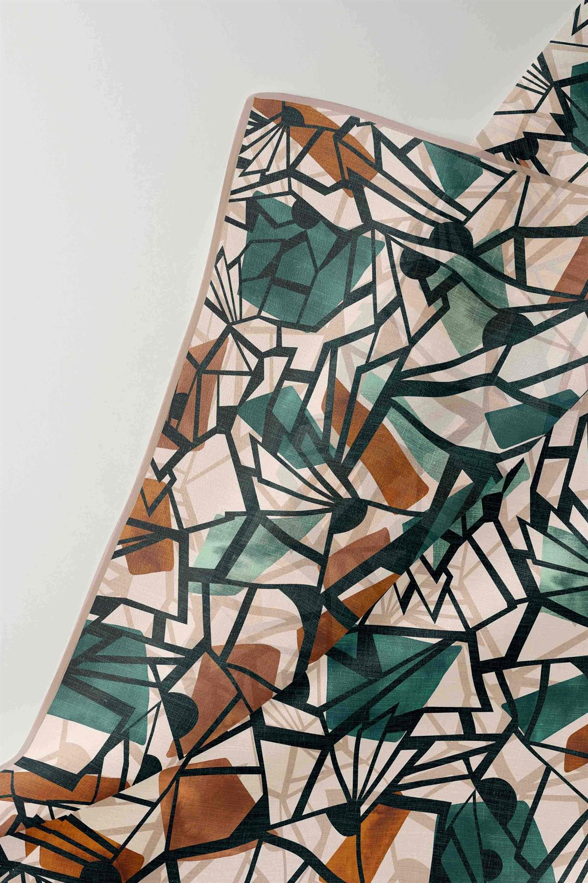 %100 Twill Renkli Petek Desenli Hardal - Petrol Yeşili Renkli 90x90 Eşarp Dikim Şekli: El Dikişii