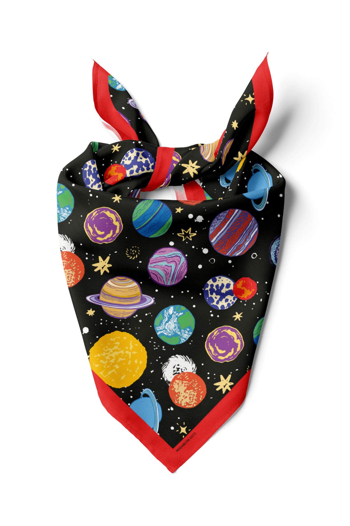 Violla B104 Kadın Gezegen Desenli Bandana Siyah Sarı Mavi DG0373-22 Snz