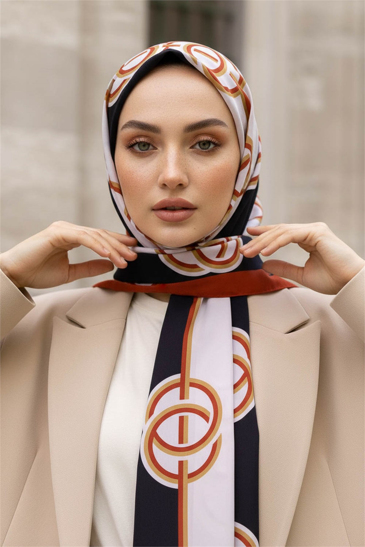KREP ÇİZGİLİ DESENLİ TABA RENKLİ 75X195 KIRIŞMAZ ŞAL