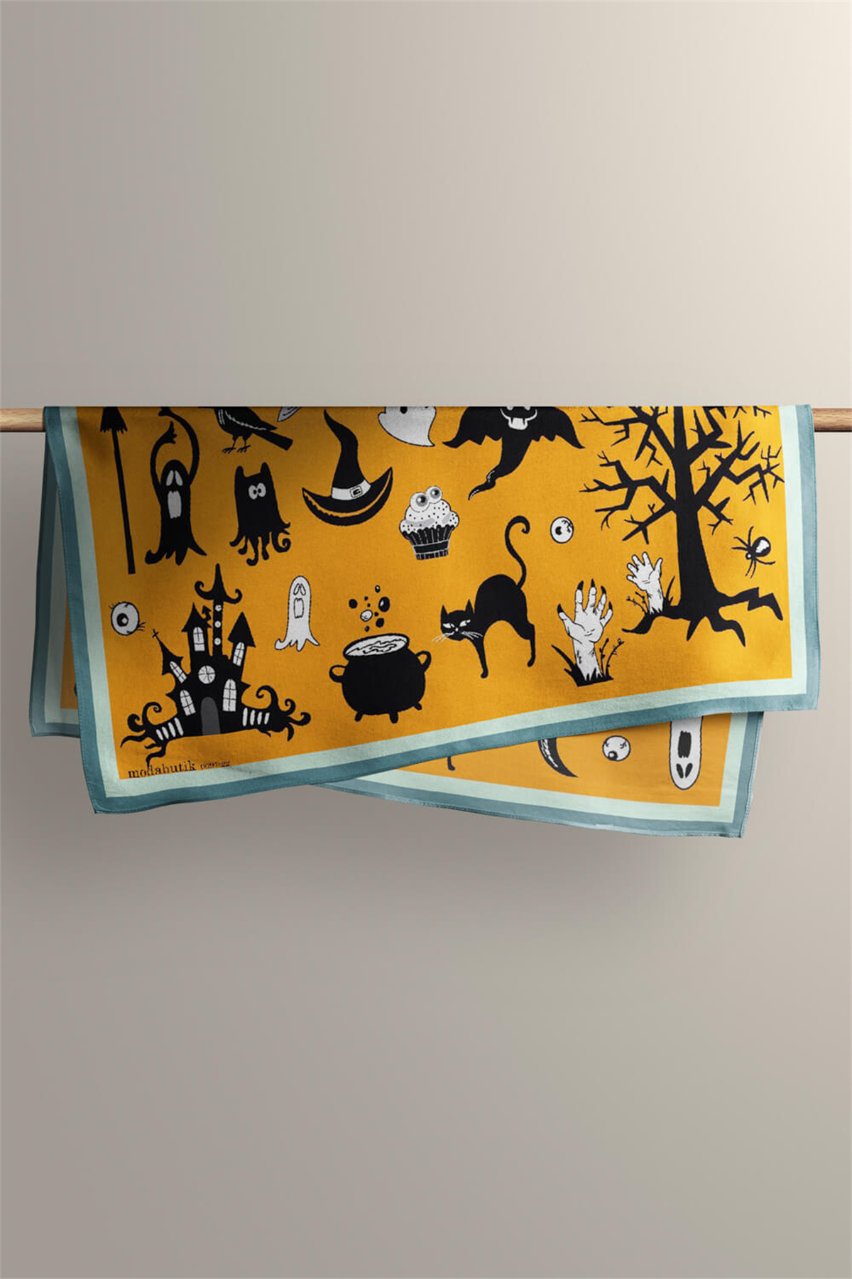 Kadın Hardal Trick or Treat Desenli 50x50 Bandana DG0697-22