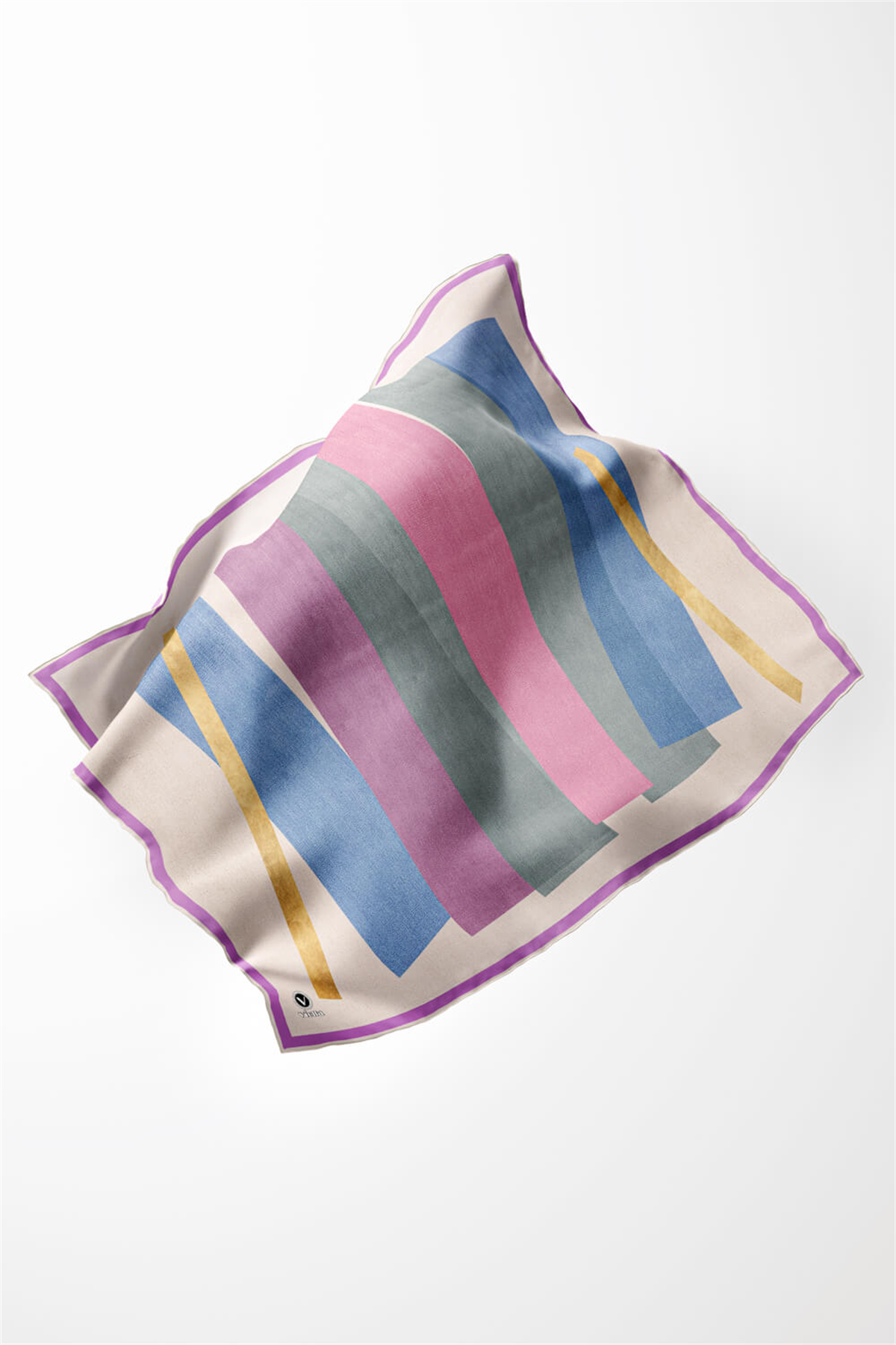 Twill Geometrik Desenli Pembe Renkli 90x90 Eşarp (İpek İçermez) Kenar Dikiş Şekli El Dikişli
