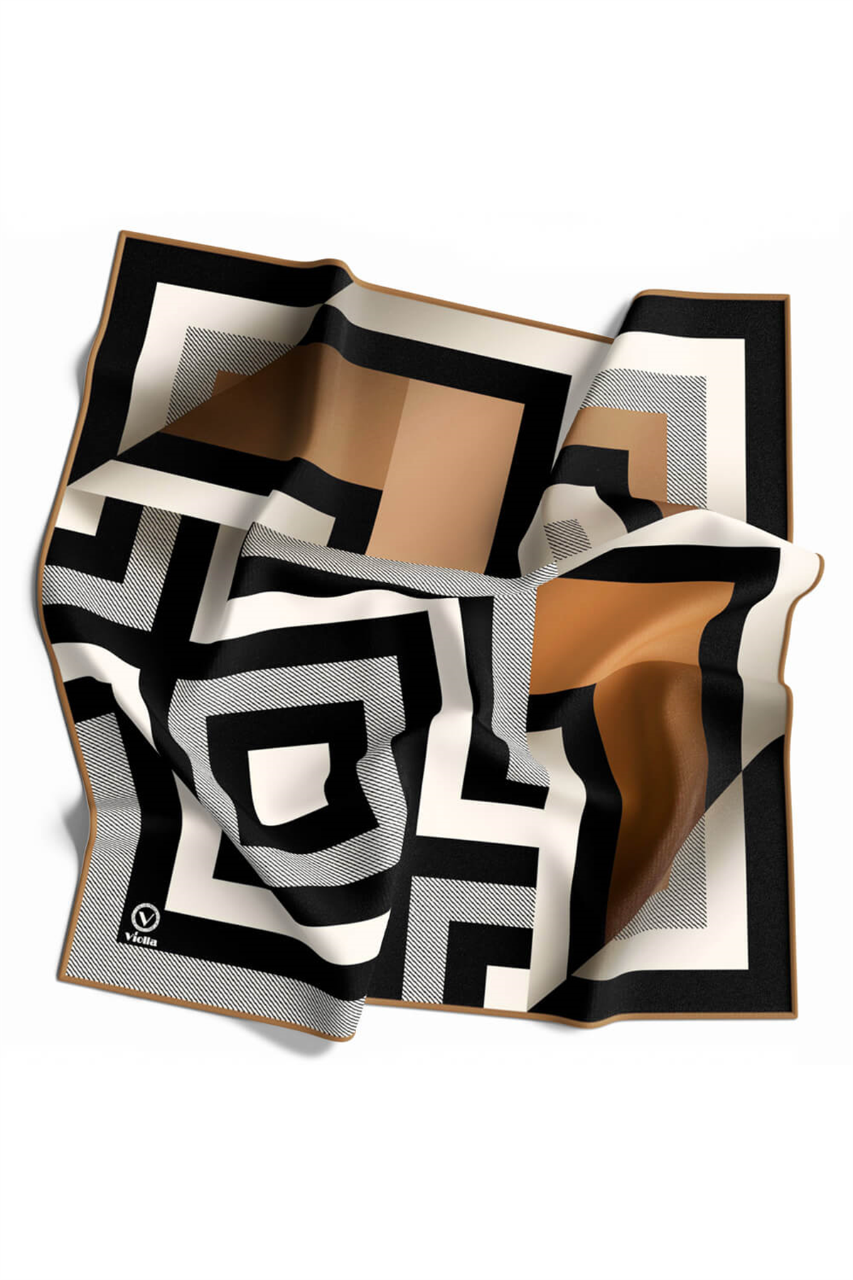 Twill Geometrik Desenli Vizon Renkli 90x90 Eşarp (İpek İçermez) Dikim Şekli : El Dikişi