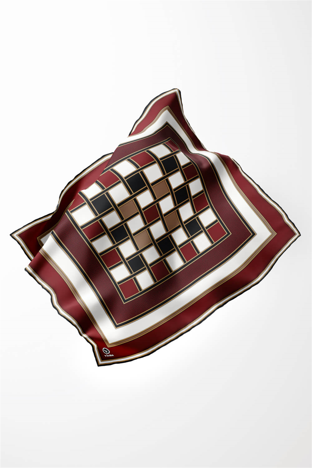 Twill Kare Desenli Bordo - Siyah Renkli 90x90 Dikim Şekli : El Dikişi Eşarp (İpek İçermez)