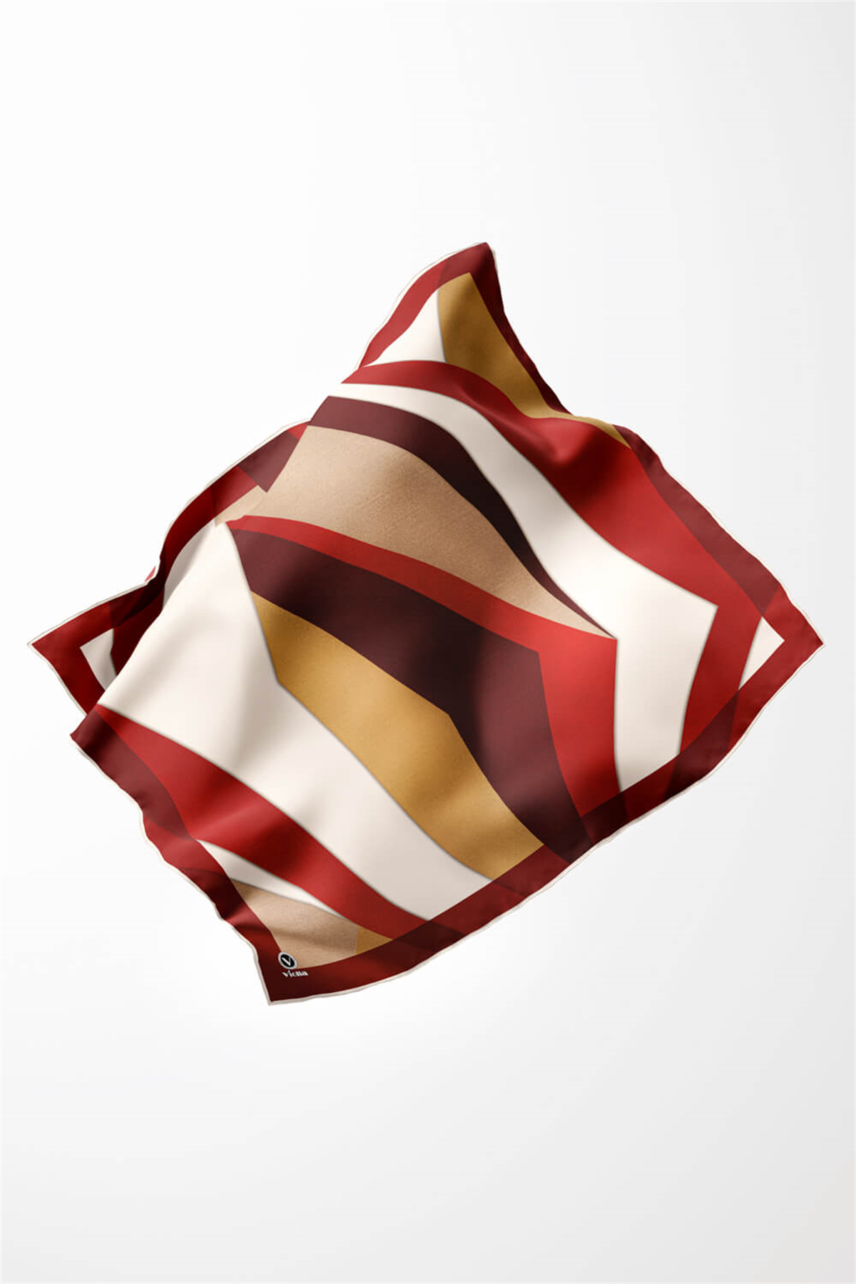 Twill Geometrik Desenli Bordo Renkli 90x90 Eşarp (İpek İçermez) Dikim Şekli : El Dikişi