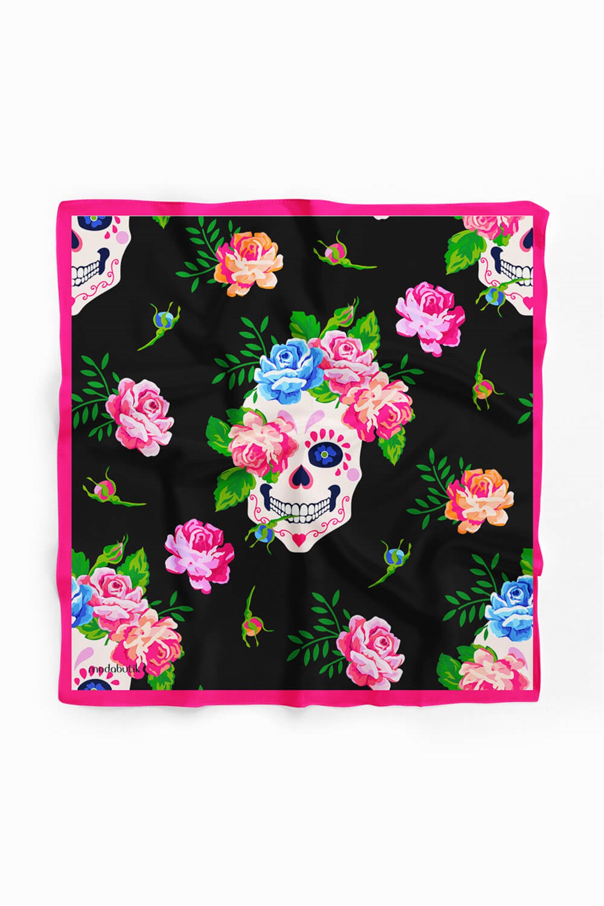 B25 Violla Kurukafa Desenli Çiçekli Bandana