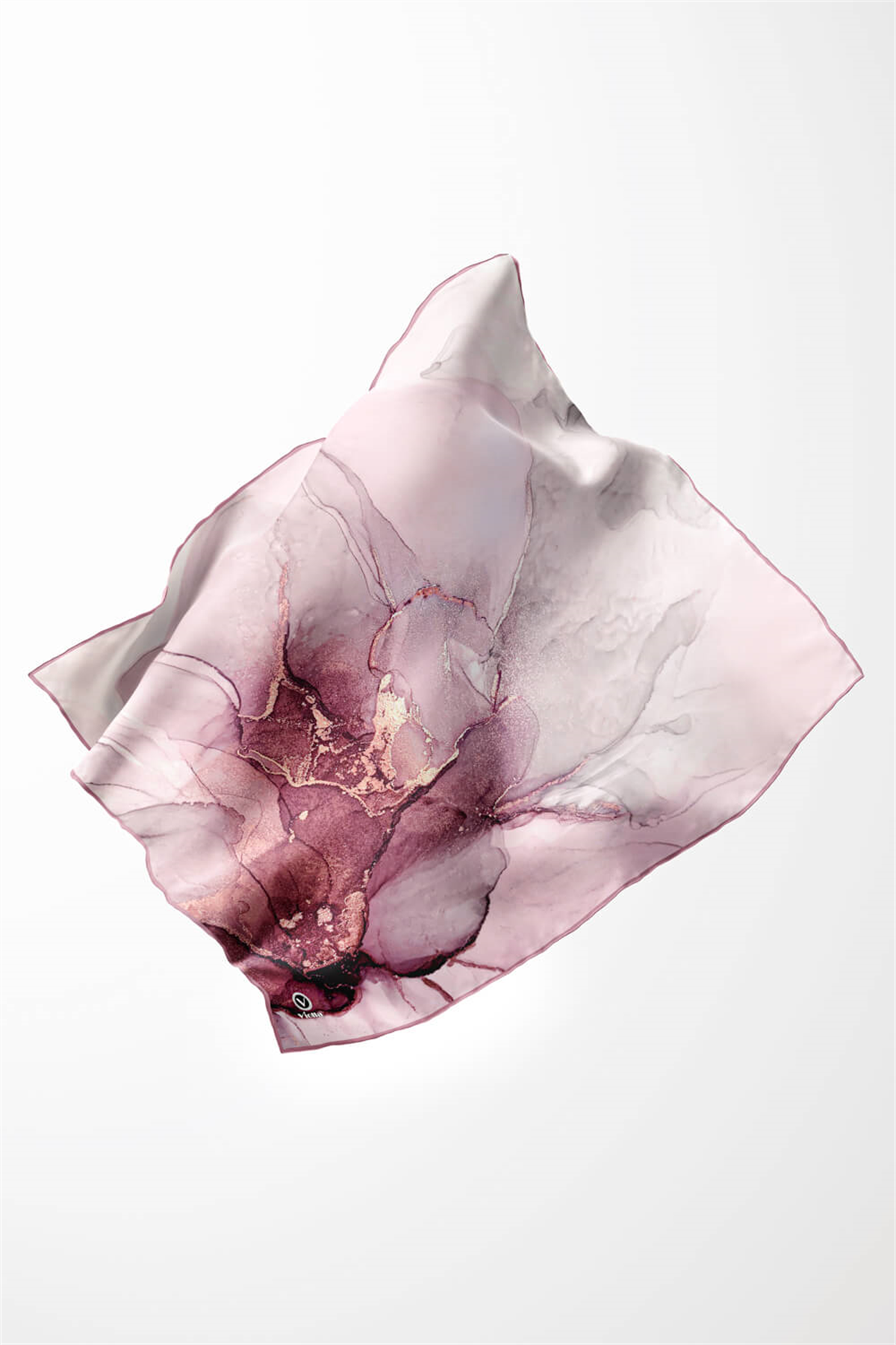 Twill Batik Desenli Pembe Renkli 90x90 Eşarp (İpek İçermez) Kenar Dikiş Şekli El Dikişli