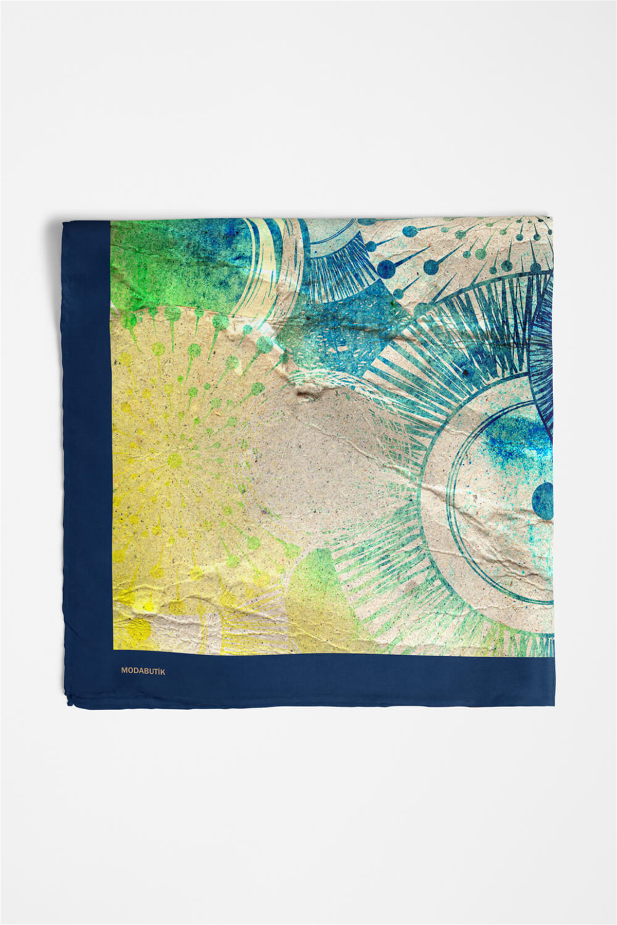 Y41 Kadın Egzotik Desenli Bandana 50x50 Mavi DG0272-22