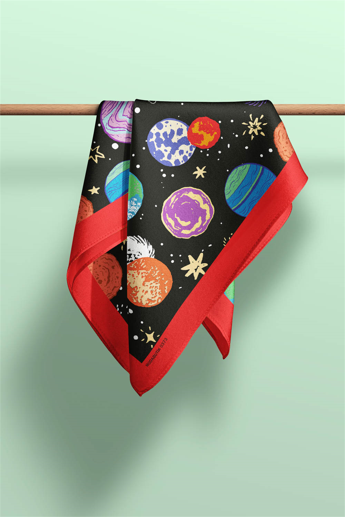 B104 Kadın Gezegen Desenli Bandana Siyah Sarı Mavi DG0373-22 Snz