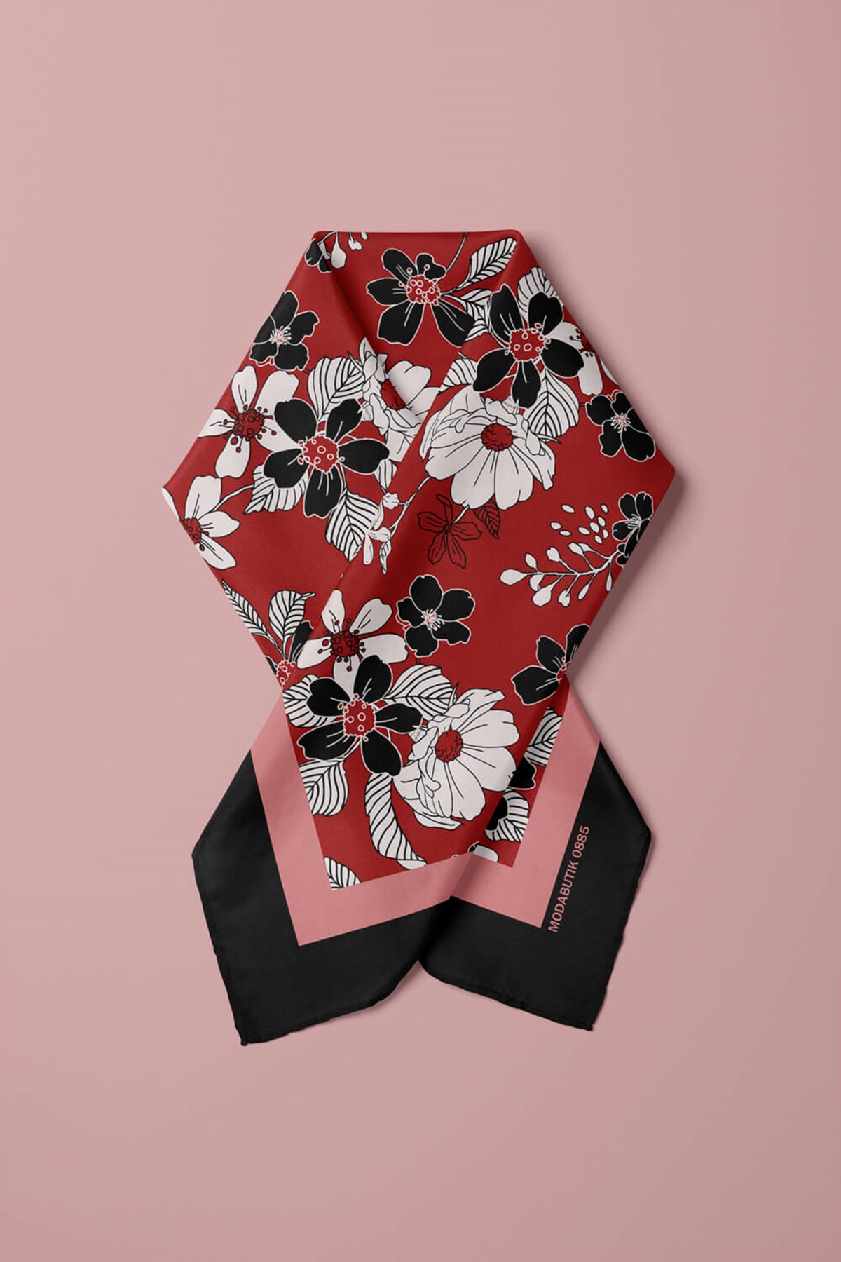 Kadın Kiremit Rengi Mallow Desenli 50x50 Bandana