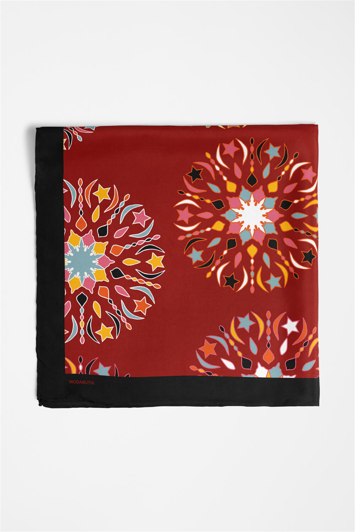 Y20 Kadın Çiçek Desenli Bandana 50x50 Kırmızı DG0403-22