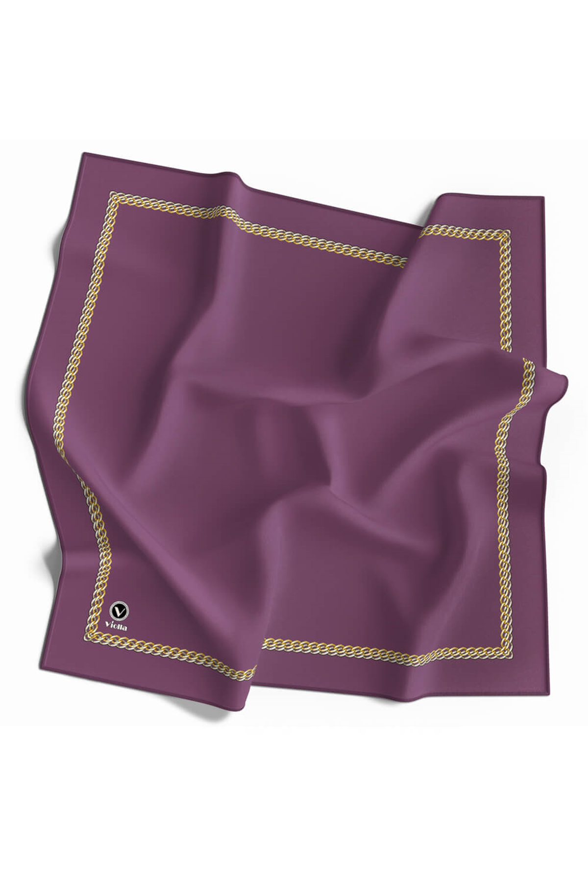 Twill Kenar Motifi Zincir Desenli Düz Lila Renkli 90x90 Dikim Şekli : El Dikişi Eşarp (İpek İçermez)