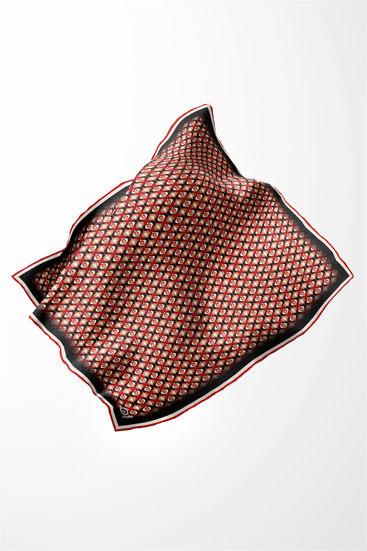 Twill Çıtır Desenli Kırmızı Renkli 90x90 Eşarp (İpek İçermez) Kenar Dikiş Şekli El Dikişli