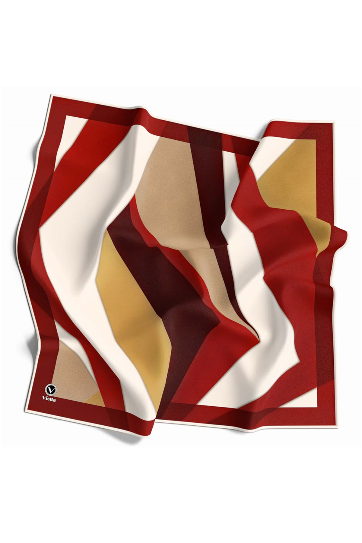 Twill Geometrik Desenli Bordo Renkli 90x90 Eşarp (İpek İçermez) Dikim Şekli : El Dikişi