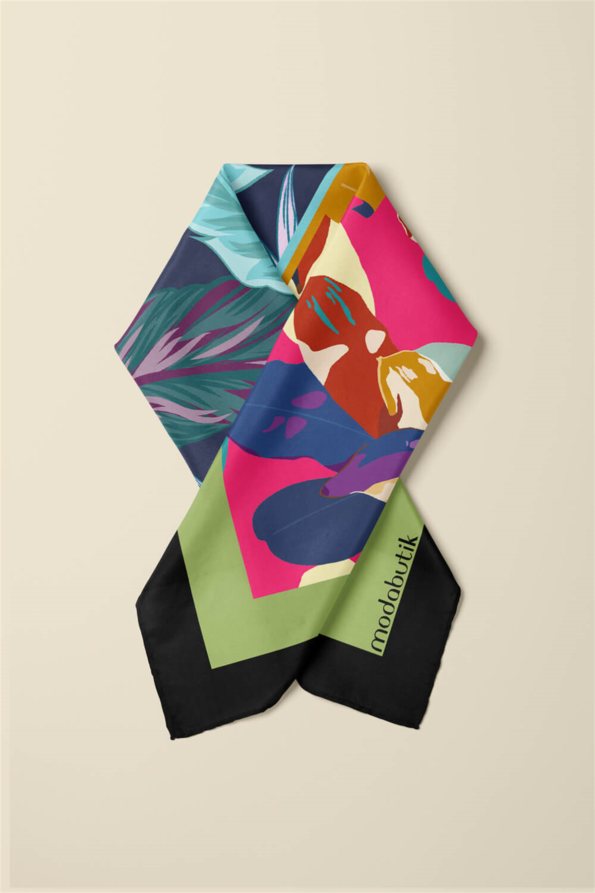 A61 Kadın Turkuaz Mavi Çiçekli Desenli 50x50 Bandana HYL DG01269-22