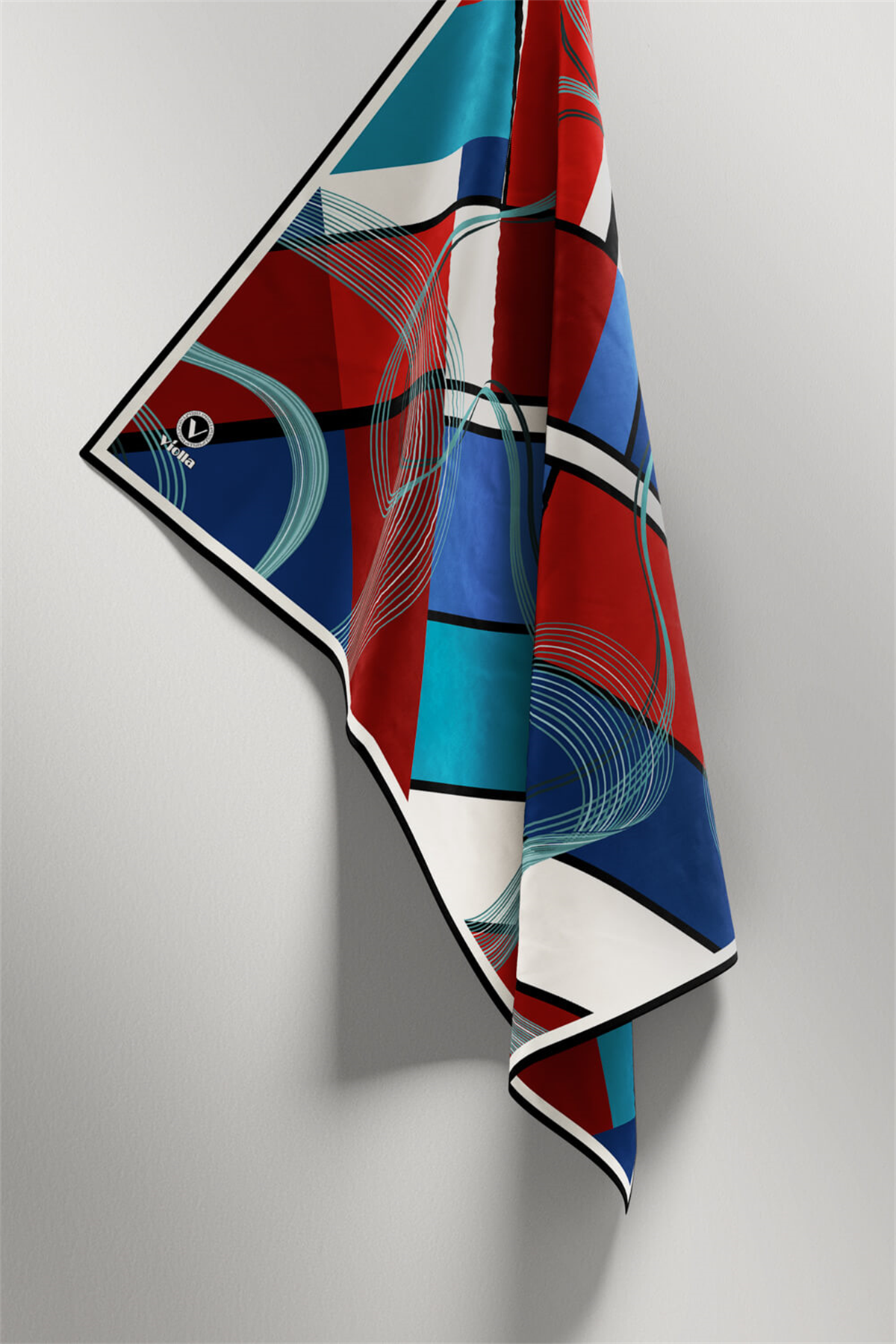 Twill Geometrik Desenli Bordo - Lacivert Renkli 90x90 Eşarp (İpek İçermez) Dikim Şekli : El Dikişi