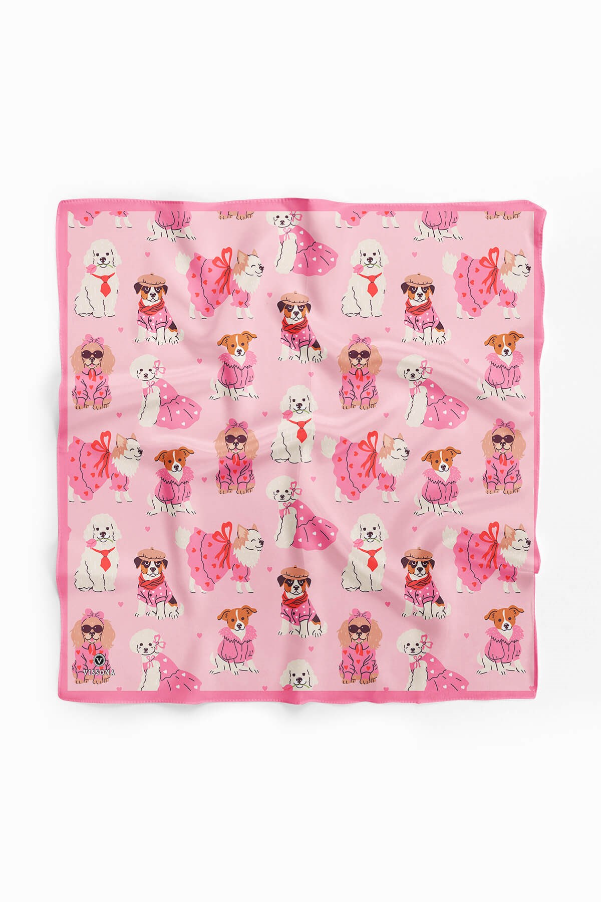 %100 İpek Süslü Köpek Desenli Kadın Bandana