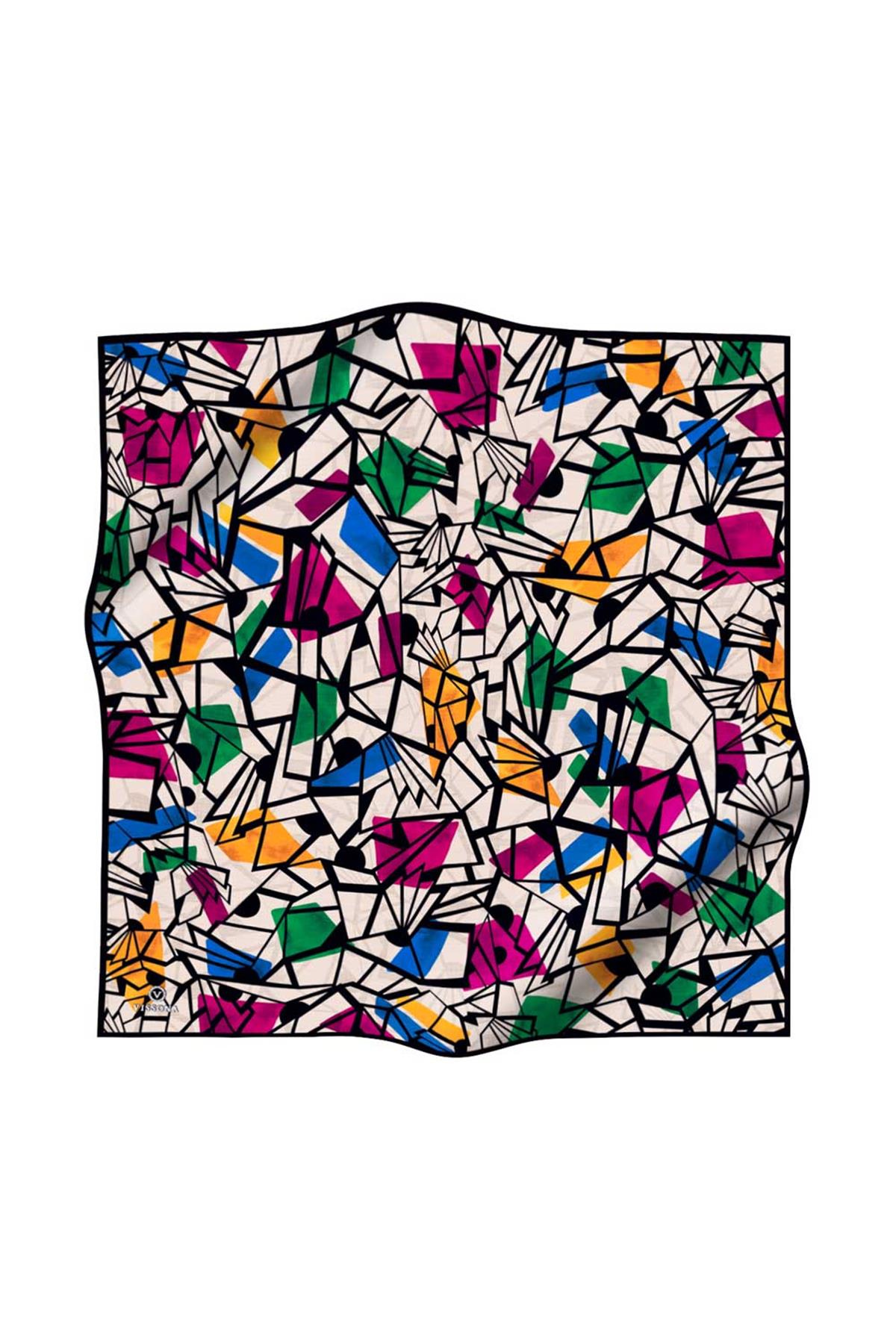 %100 Twill Renkli Petek Desenli Fuşya - Benetton Yeşili Renkli 90x90 Eşarp Dikim Şekli: El Dikişii