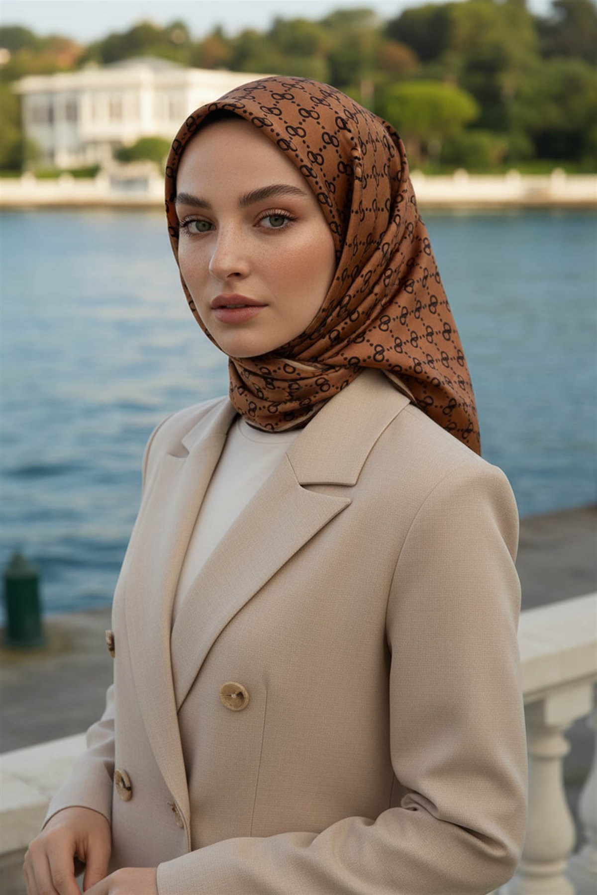 %57 İPEK %43 VİSKON Twill İpek Leopar Desenli Kahve - Taba Renkli 90x90 Eşarp Dikim Şekli : El Dikişi