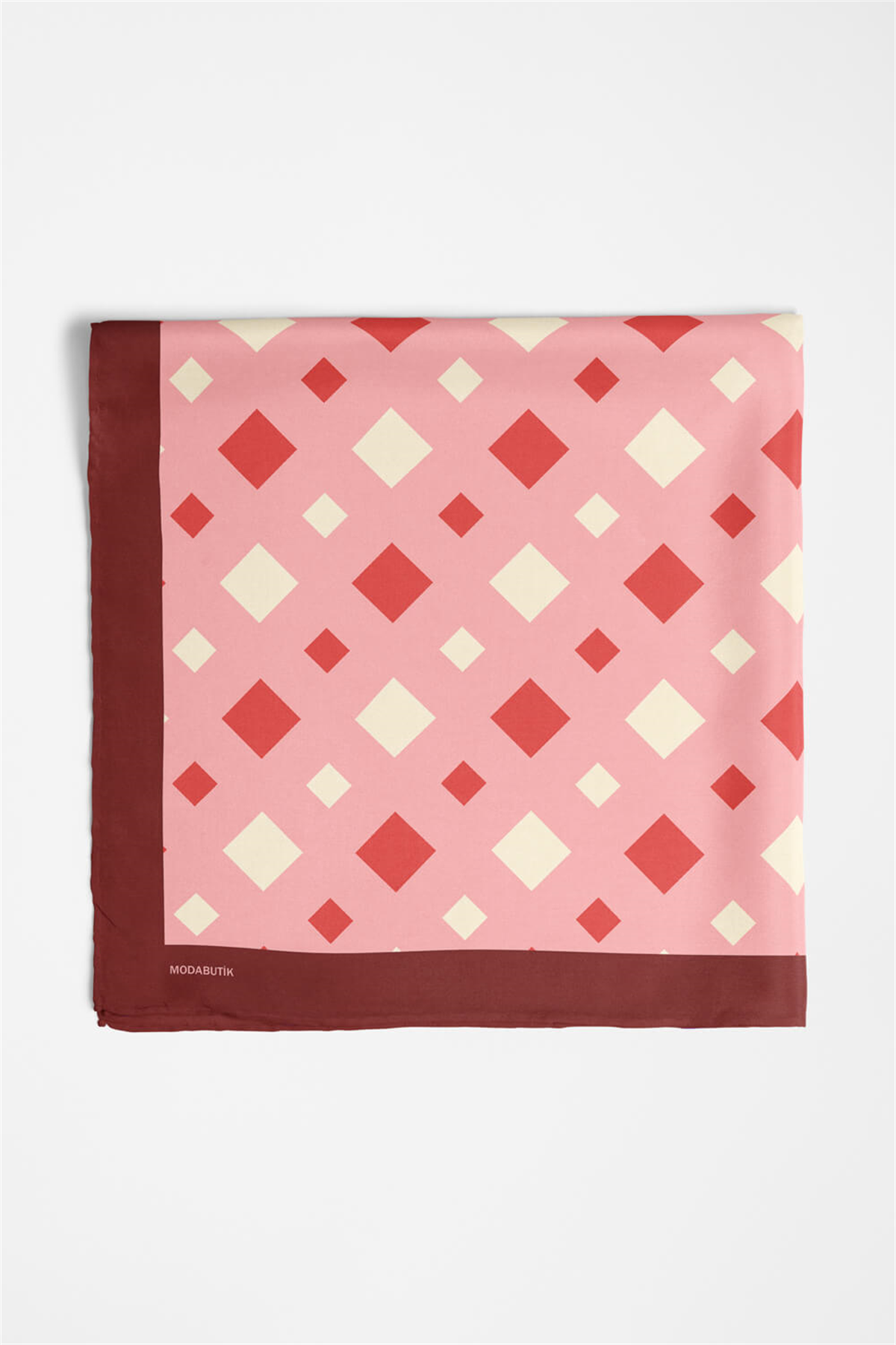 D44 Kadın Kareli Desenli Bandana 50x50 Kırmızı DG0281-22