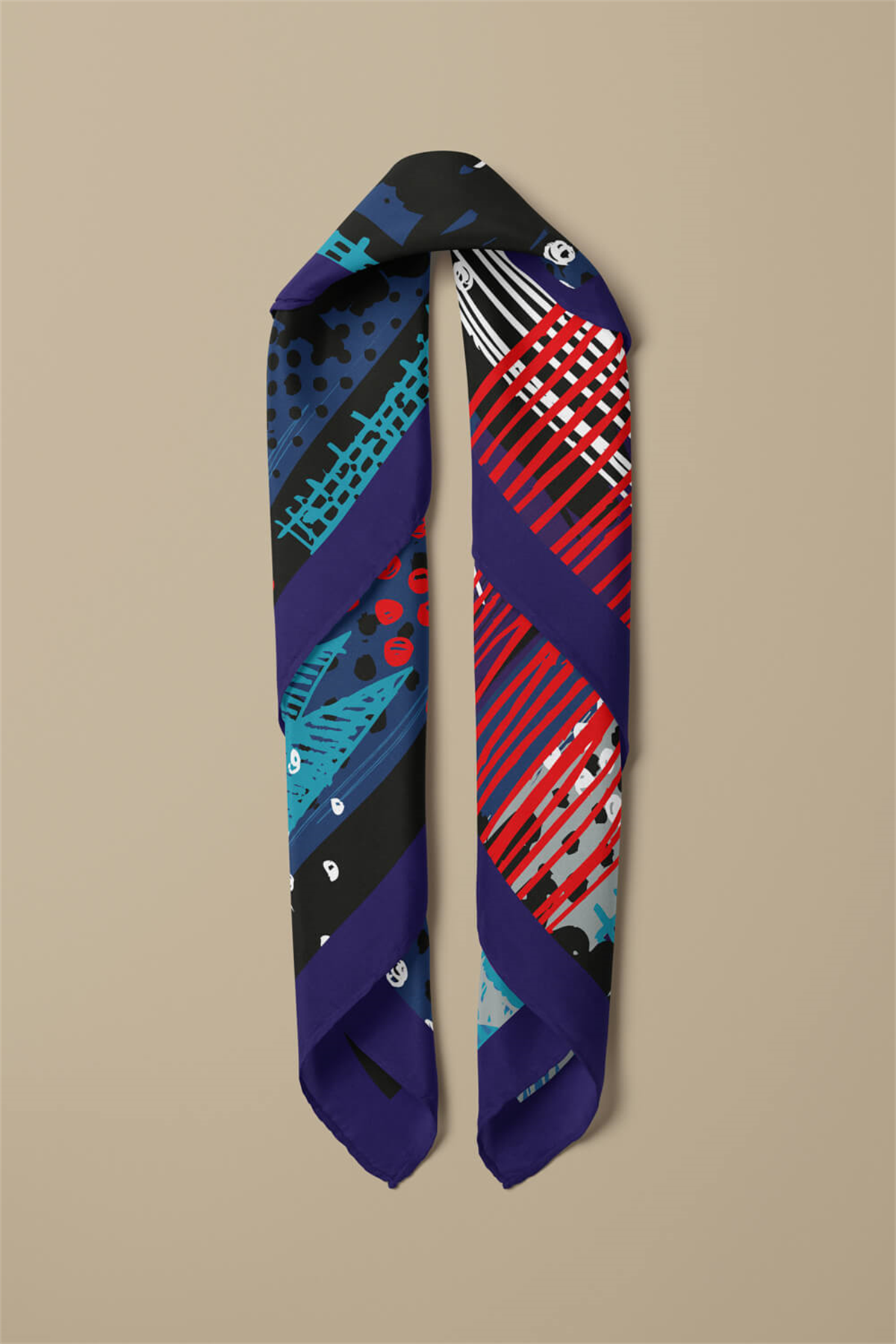 Y18 Kadın Egzotik Desenli Bandana 50x50 Mavi DG0402-22