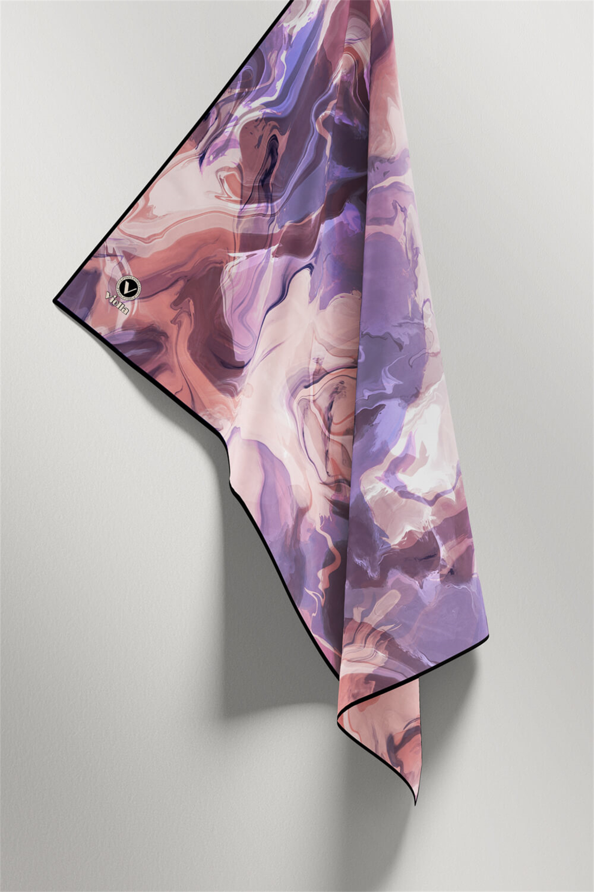 Twill Batik Desenli Lila Renkli 90x90 Eşarp (İpek İçermez) Kenar Dikiş Şekli El Dikişli