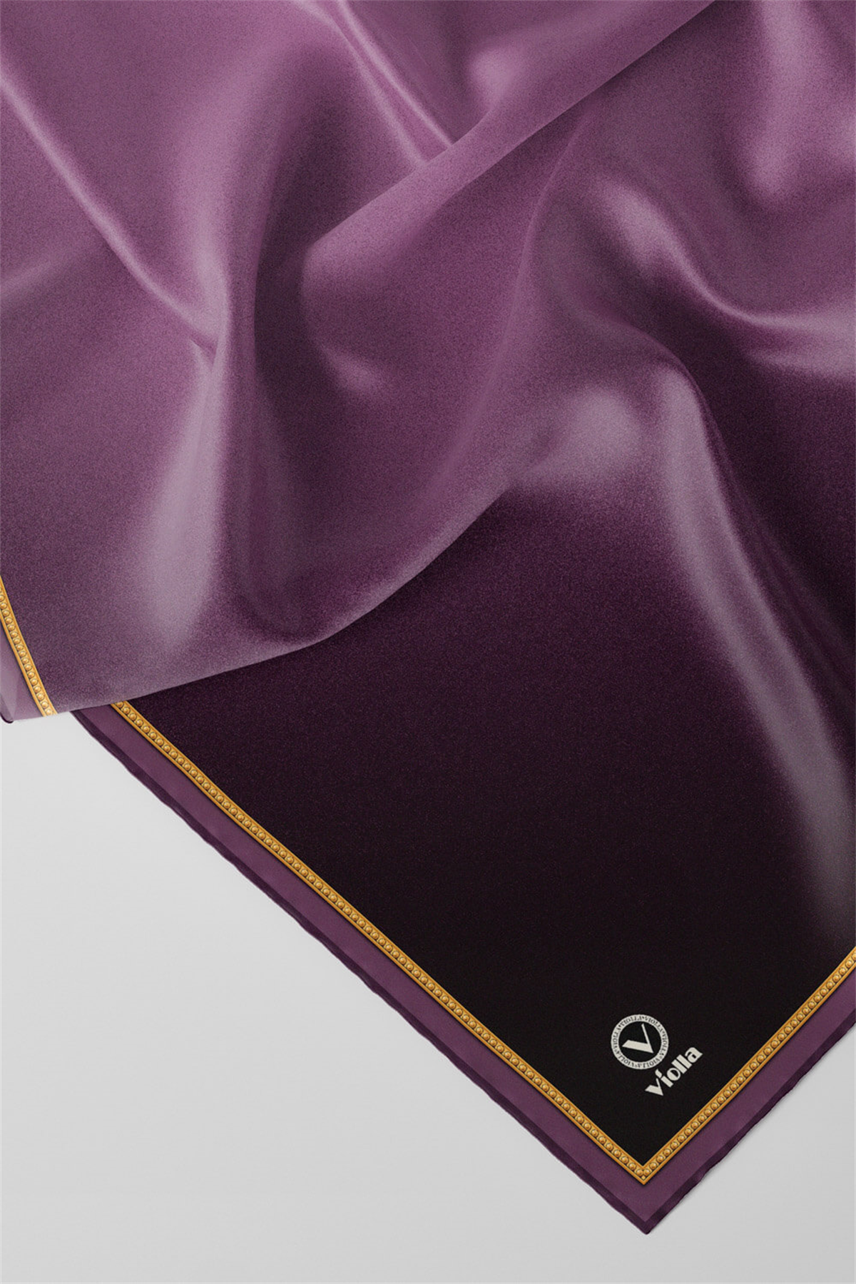 Twill Degrade Desenli Mor Renkli 90x90 Eşarp (İpek İçermez) Kenar Dikiş Şekli El Dikişli
