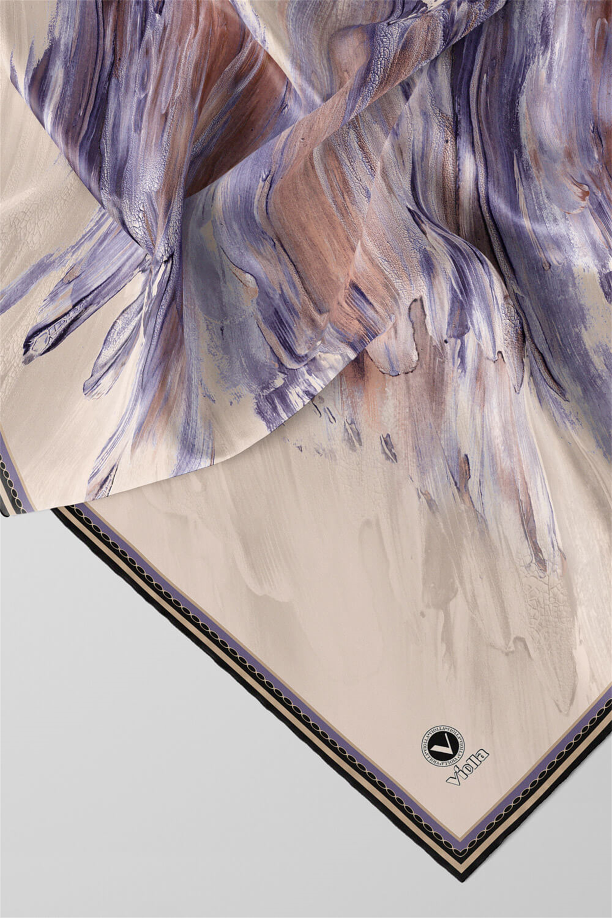 Twill Fırça Darbesi Desenli Lila Renkli 90x90 Eşarp (İpek İçermez) Dikim Şekli : El Dikişi