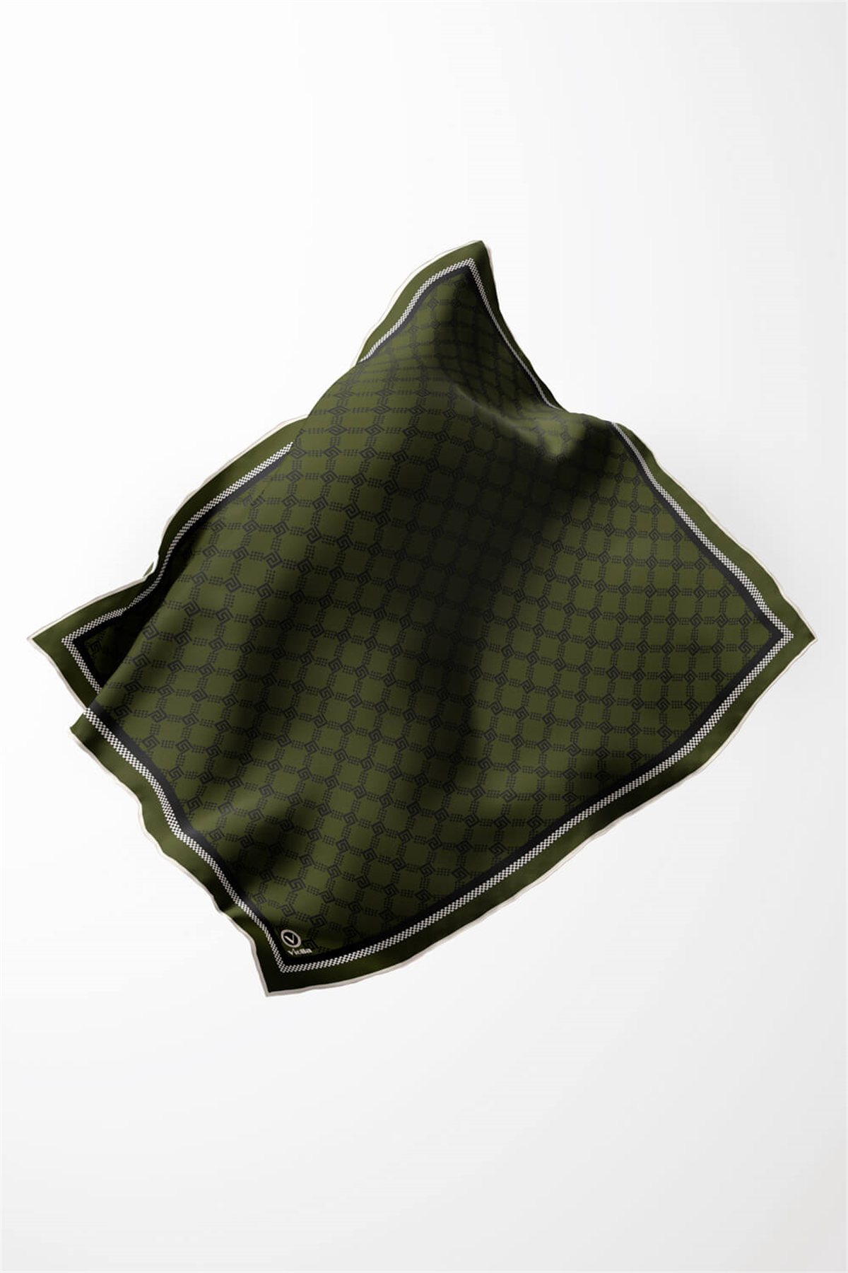 Twill Minik Motifli Geometrik Desenli Haki Renkli 90x90 Eşarp (İpek İçermez) Dikim Şekli : El Dikişi