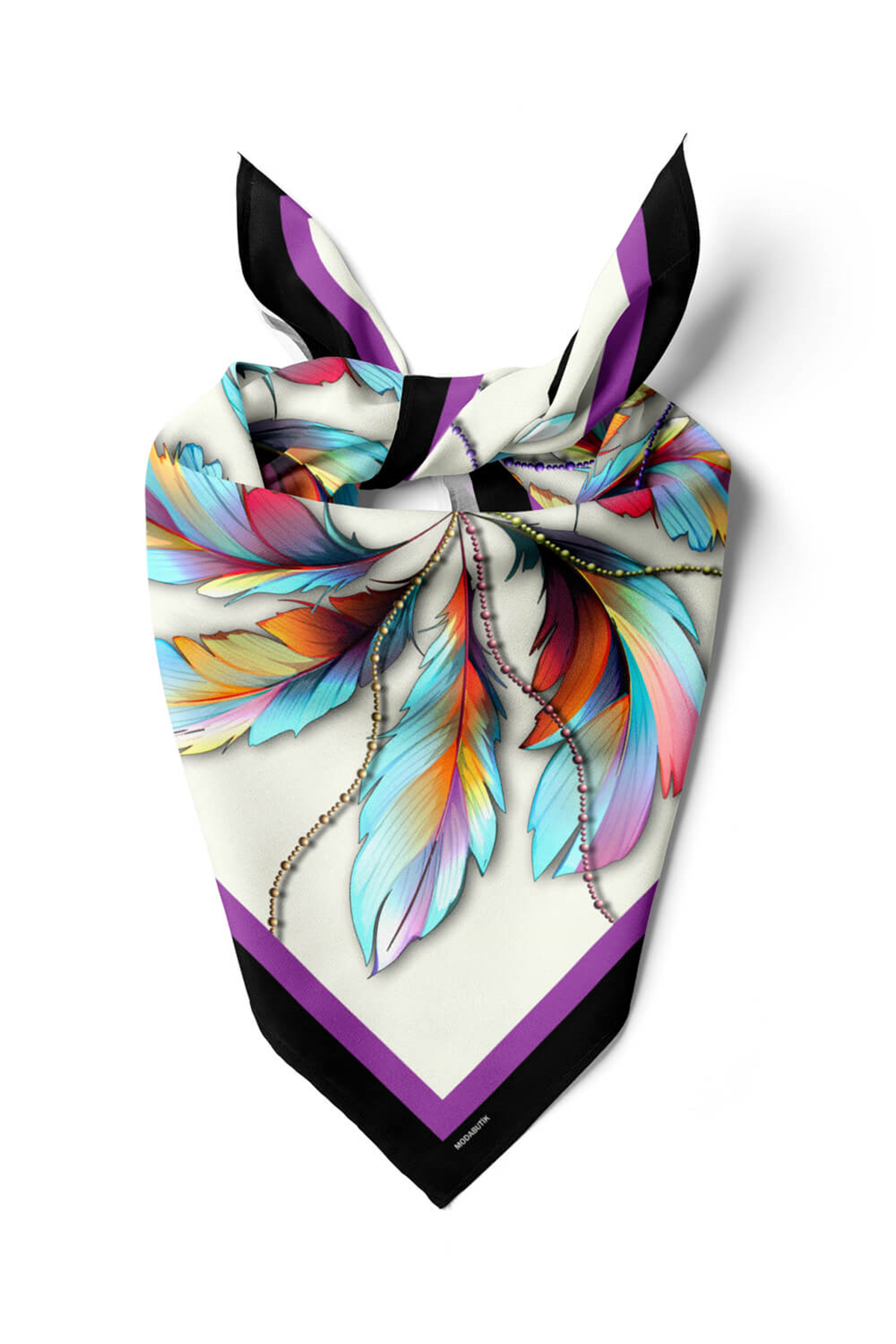 Kadın Leaf Desenli Bandana 50x50 Mor DG0226-22