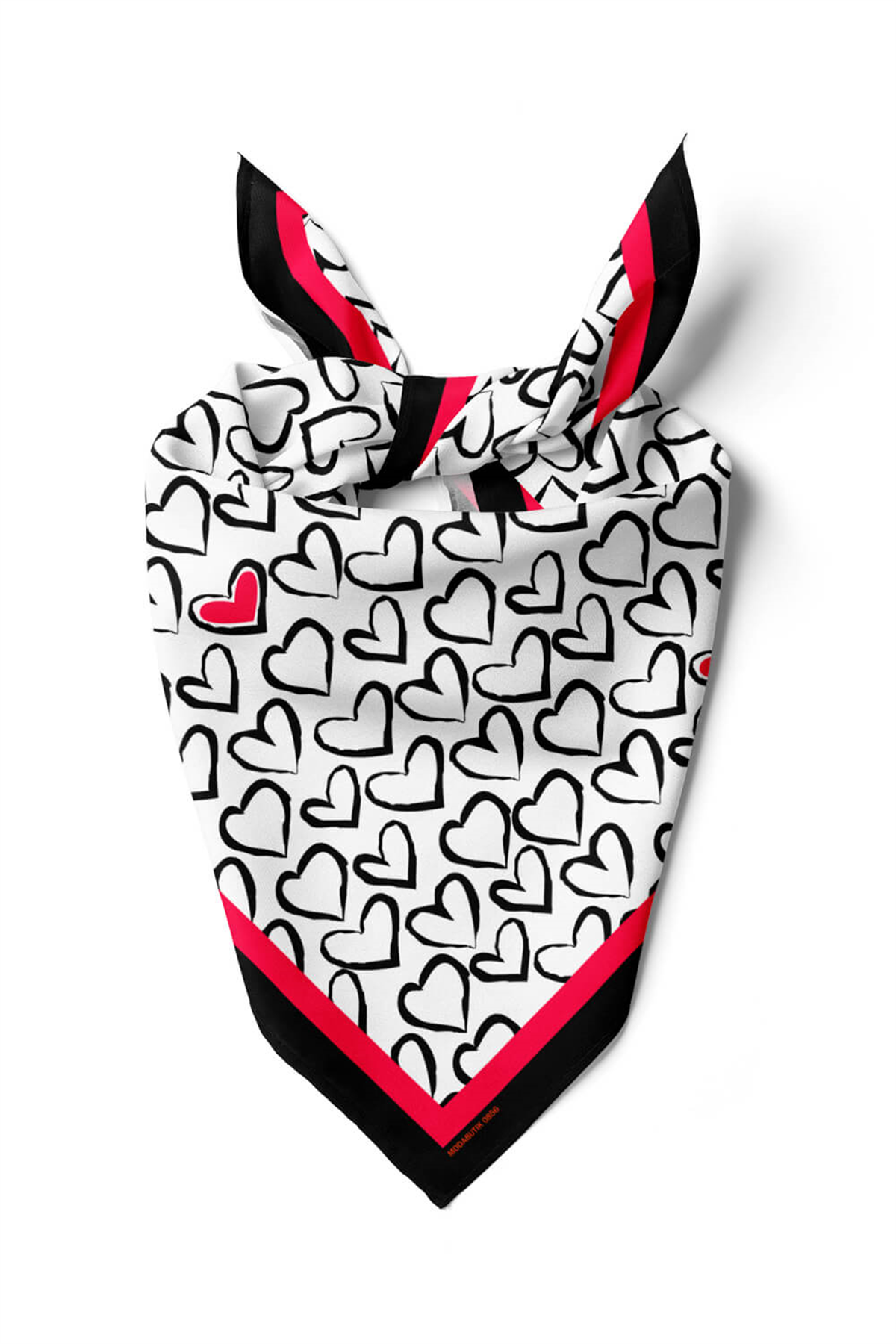 B57 Kadın Kırmızı Beyaz Sİyah Heart Desenli 50x50 Bandana