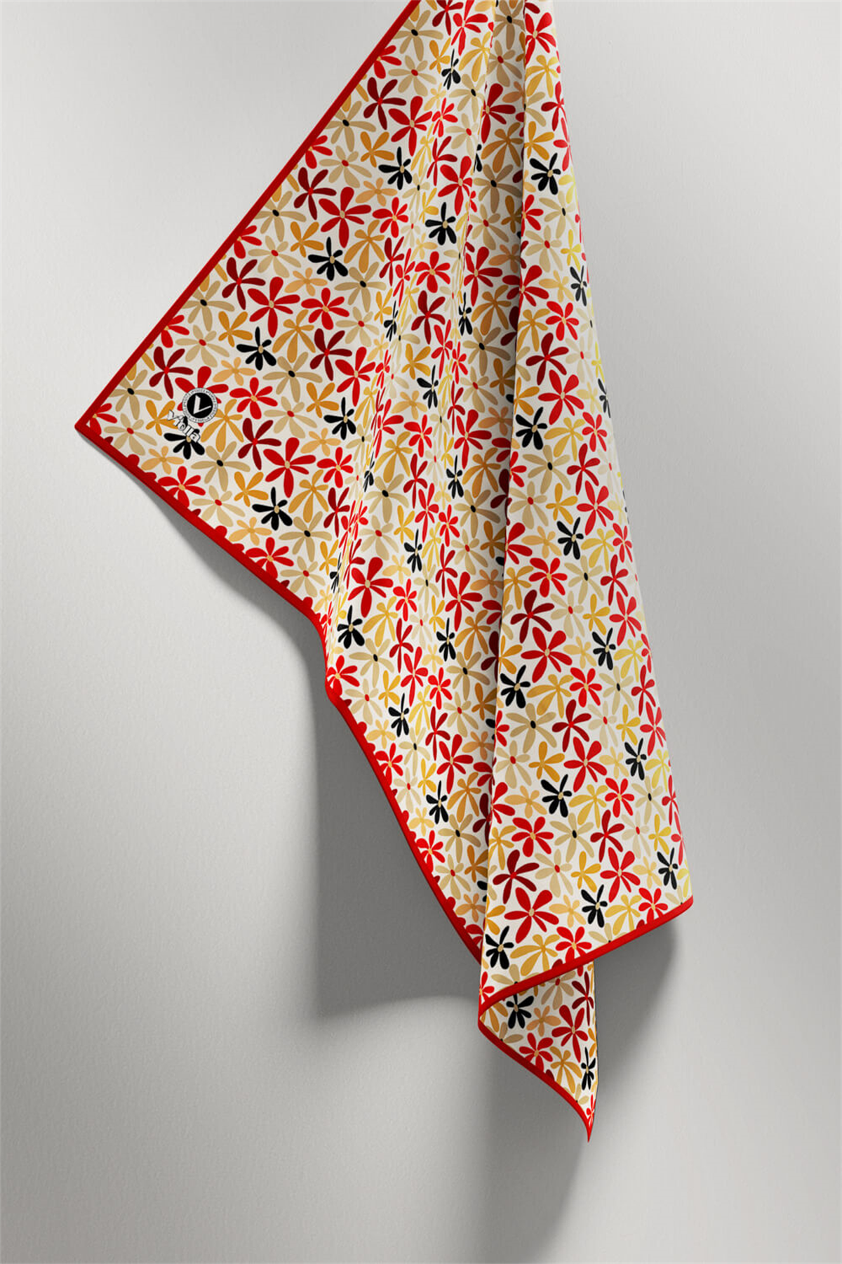 Twill Renkli Çiçek Desenli Bordo Renkli 90x90 Eşarp (İpek İçermez) Kenar Dikiş Şekli El Dikişli