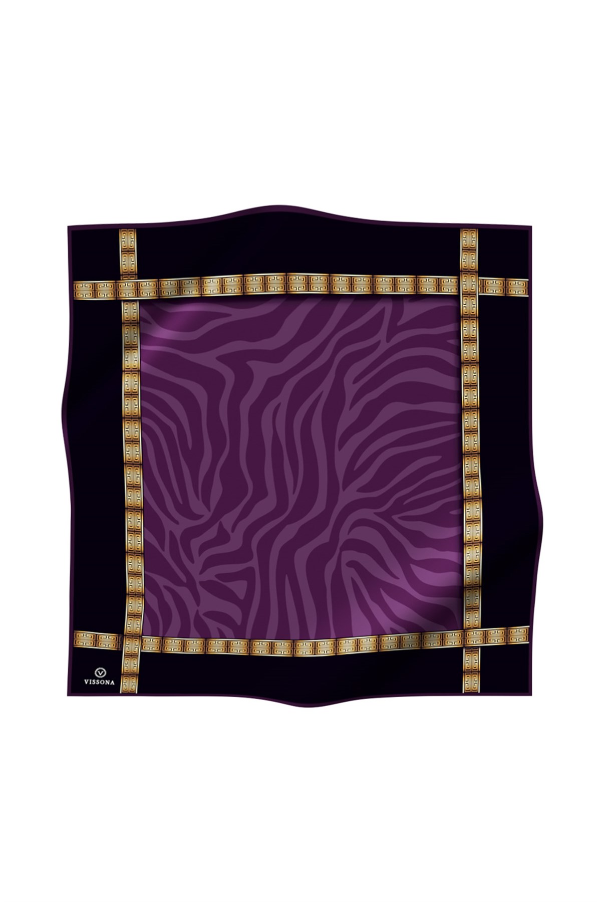 %100 Twill İpek Zebra Desenli Siyah - Mürdüm Renkli 90x90 Eşarp Dikim Şekli : El Dikişi
