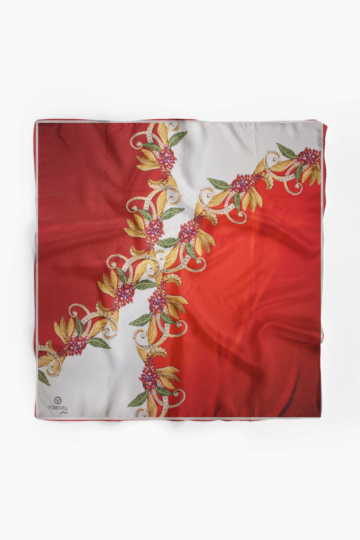 %100 İpek Kadın Desenli Bandana 80x80