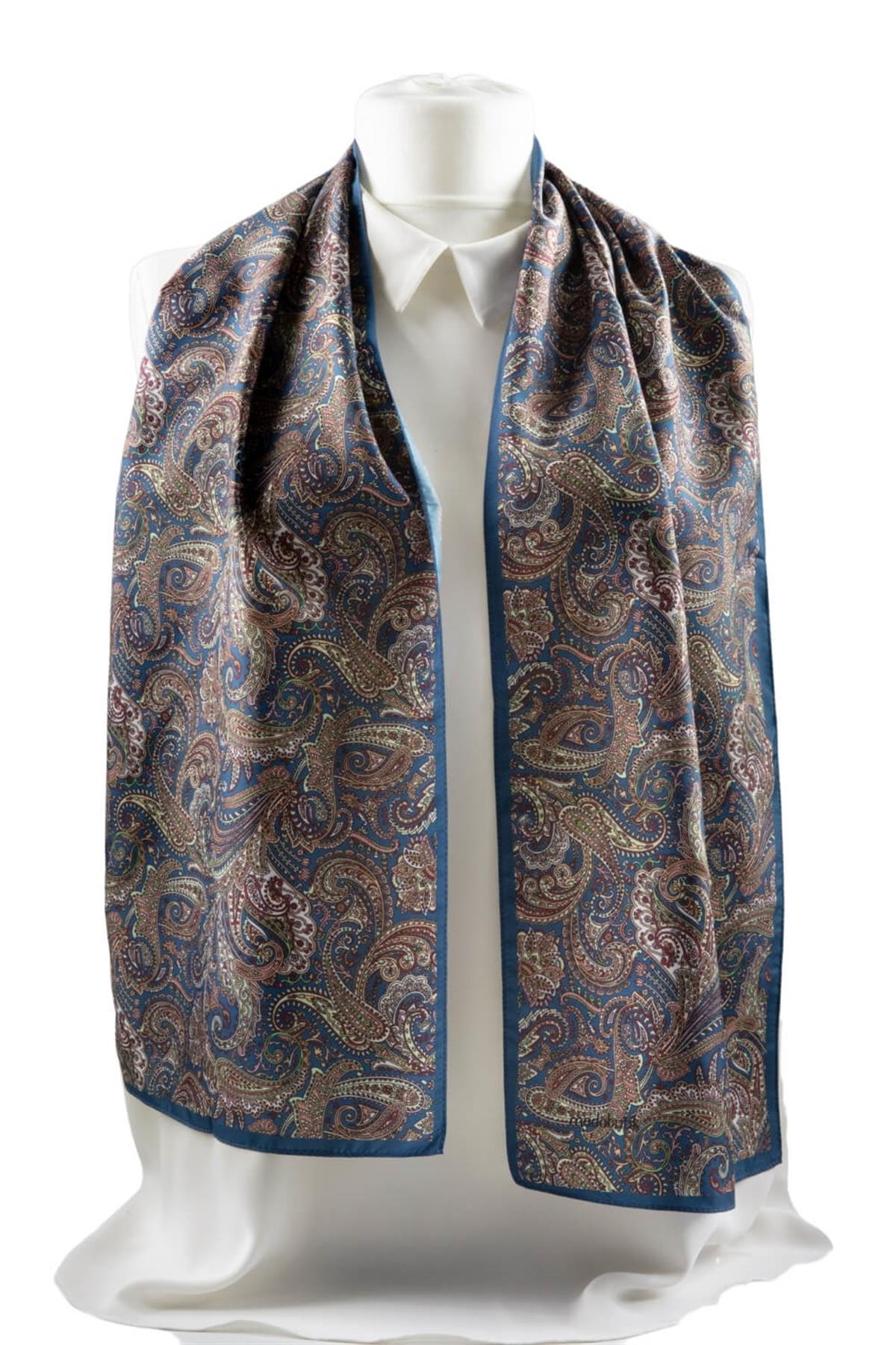 I31 Modabutik Şal Desenli Mavi Fular