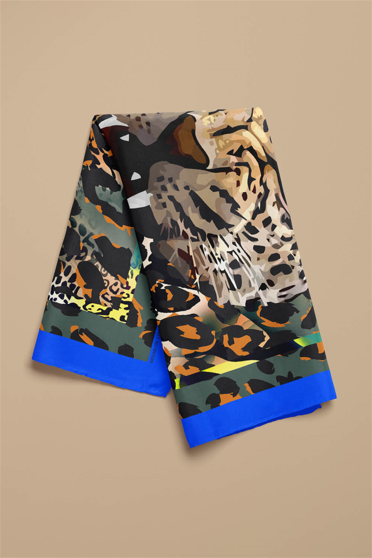 Kadın Krem Kahve Kaplan Desenli 50x50 Bandana