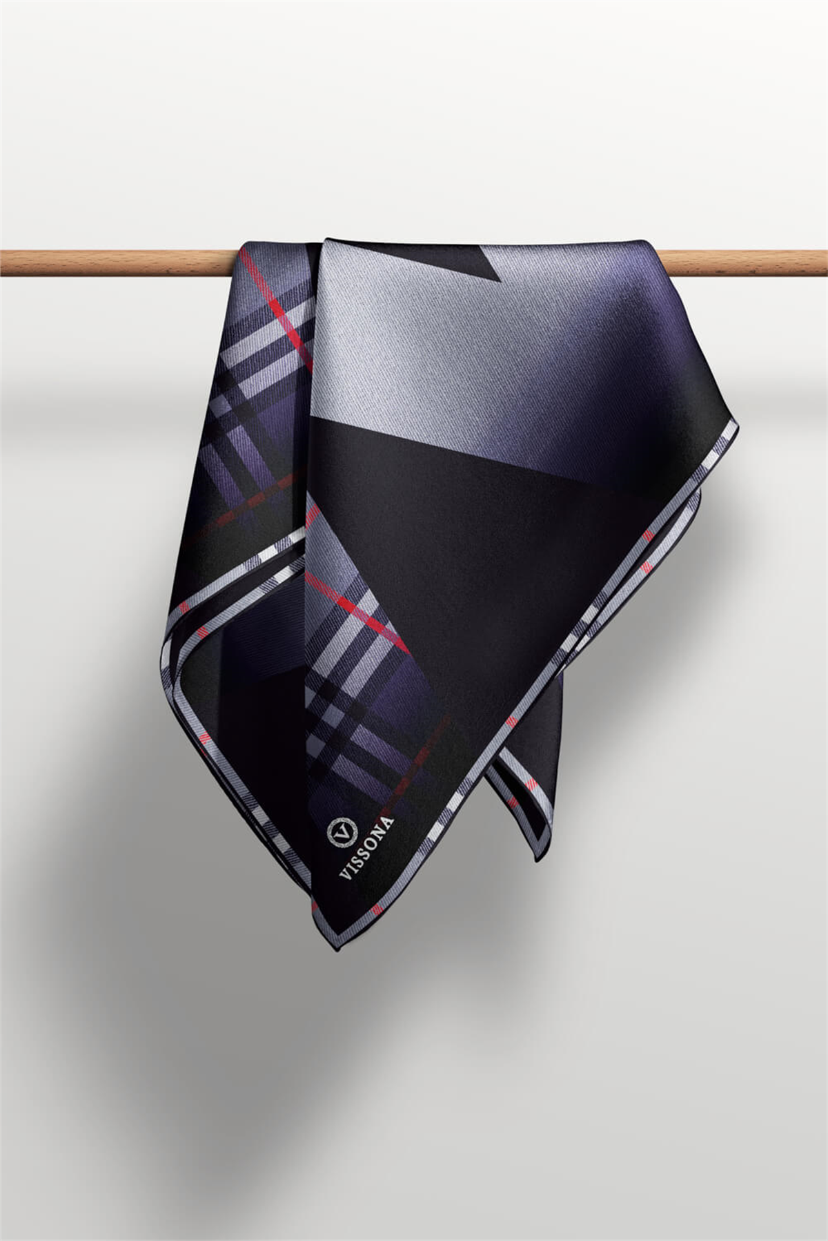 % 57 İPEK % 43 VİSKON Twill İpek Ekose Desenli Gri - Siyah Renkli 90x90 Eşarp Dikim Şekli : El Dikişi