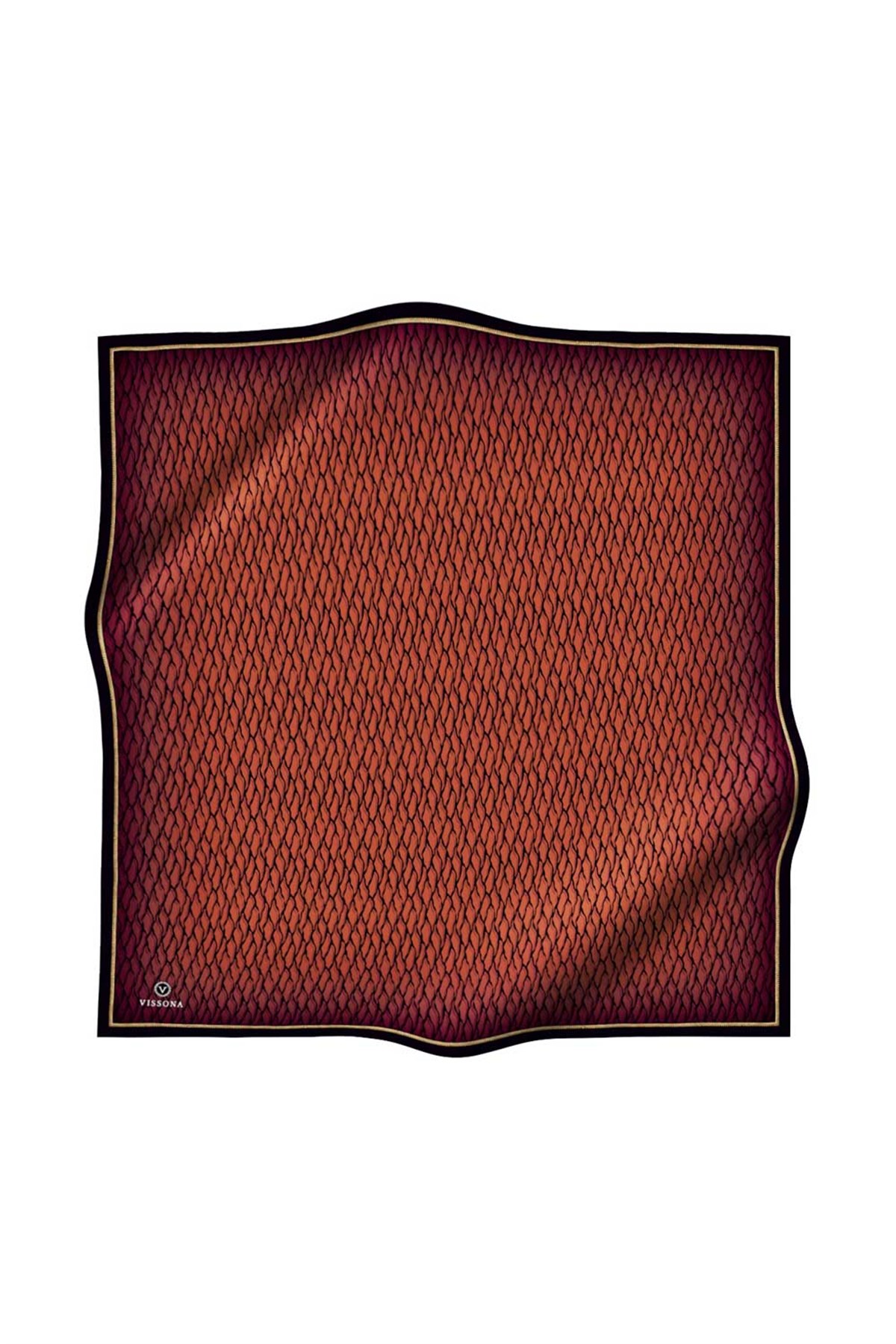 %100 Twill İpek File Desenli Taba - Siyah Renkli 90x90 Eşarp Dikim Şekli : El Dikişi