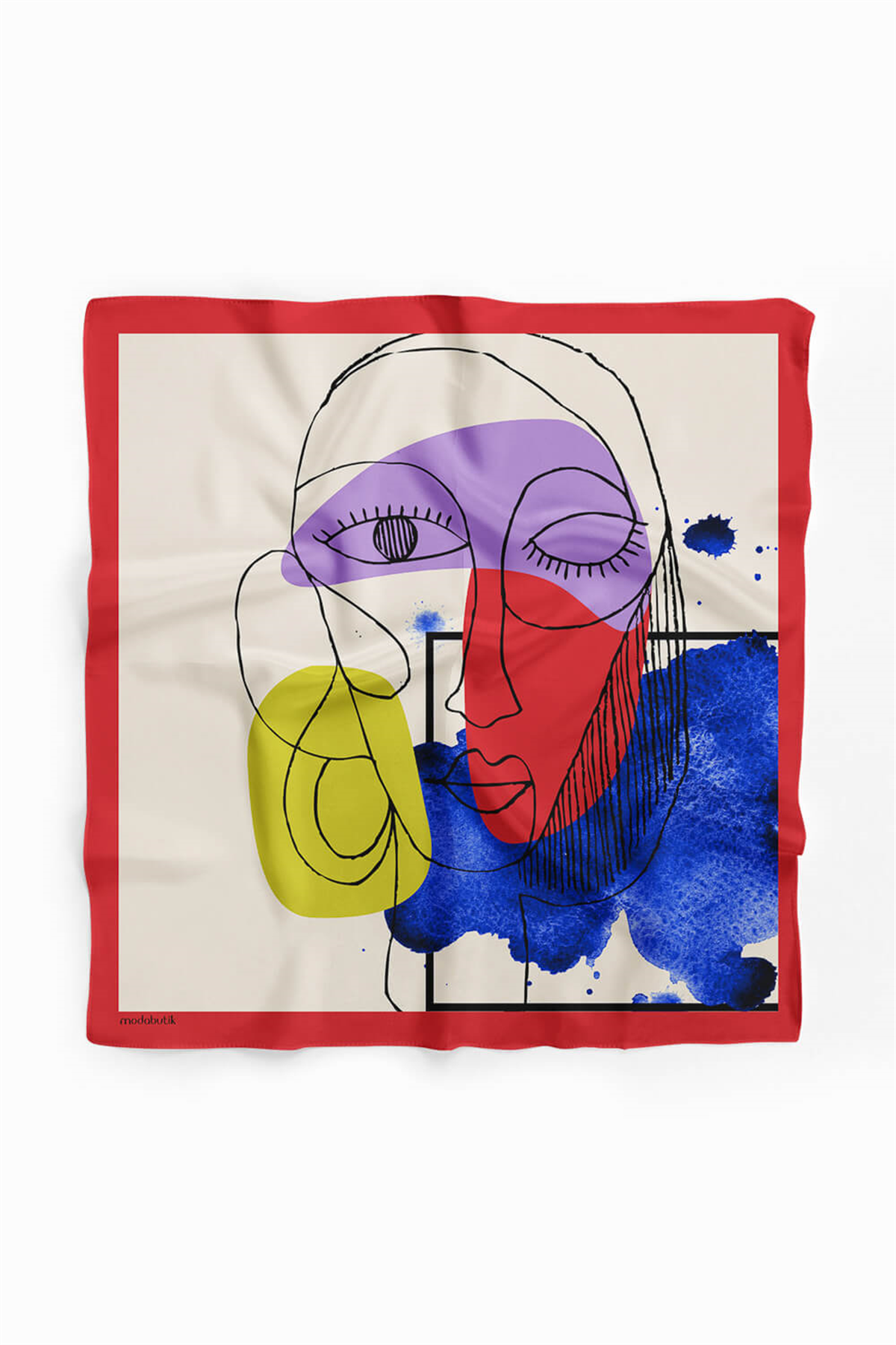 V12 Kadın Portre Desenli Bandana 50x50 Gri Mavi DG0489-22