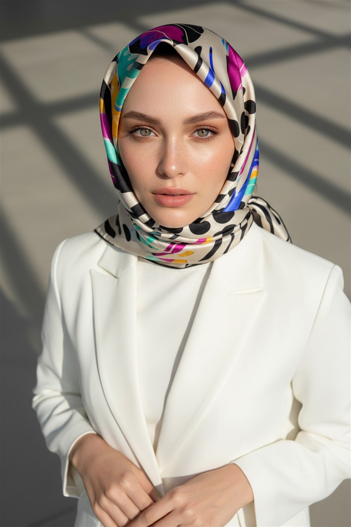 %100 Twill İpek Amazon Desenli Saks - Fuşya Renkli 90x90 Eşarp Kenar Dikiş Şekli El Dikişli