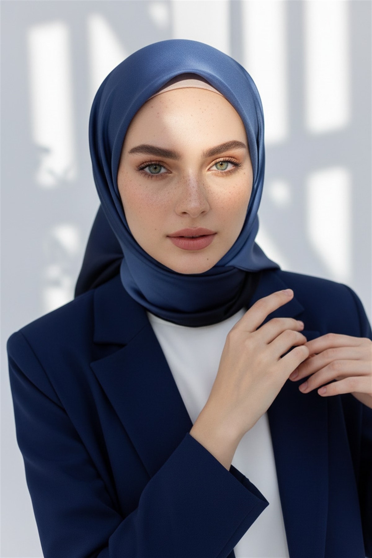 %100 Twill İpek Degrade Desenli Buz Mavisi Renkli 90x90 Eşarp Dikim Şekli : El Dikişi