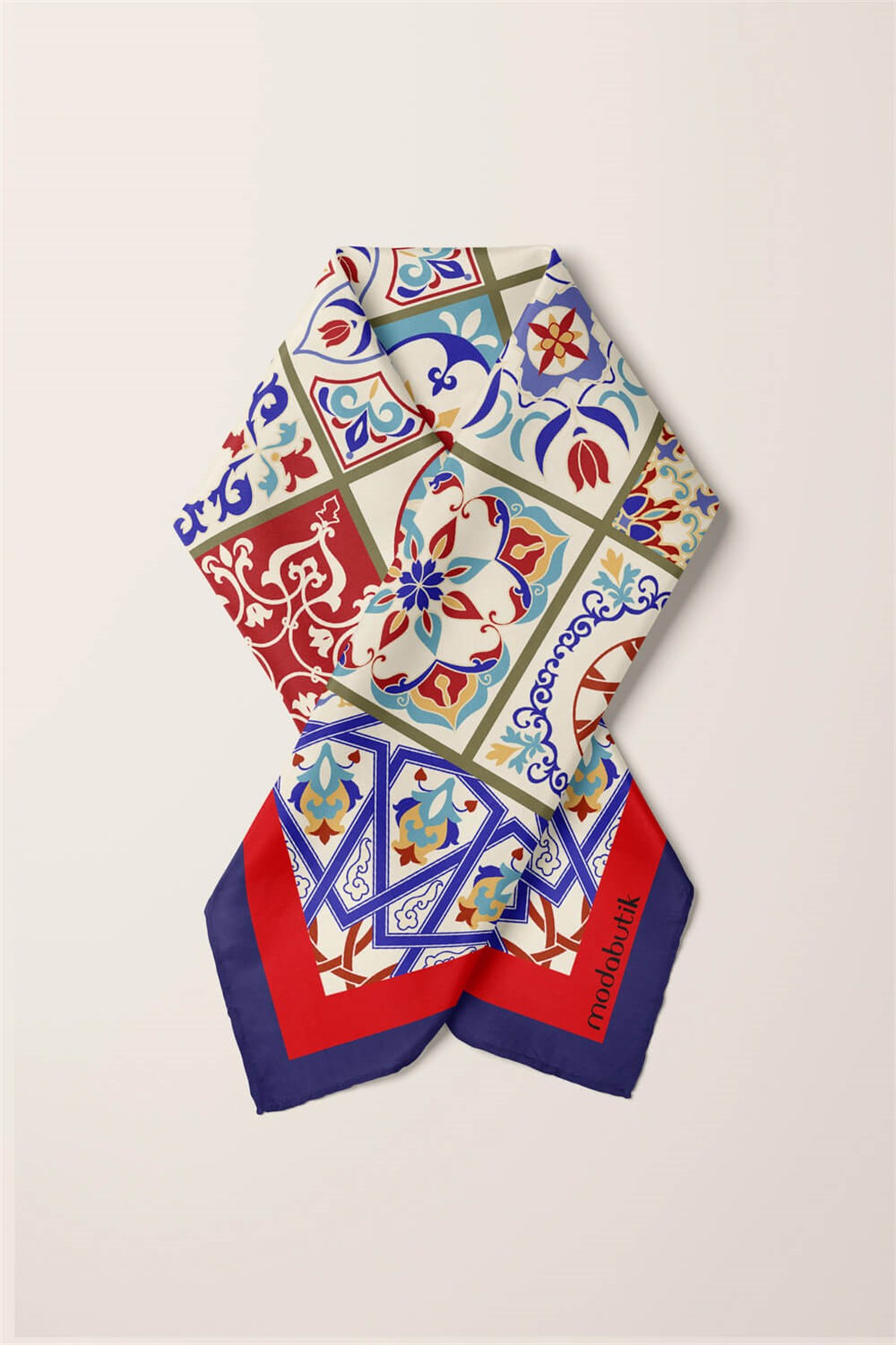 G5 Kadın Lacivert Turuncu Çini Desenli 50x50 Bandana DG0835