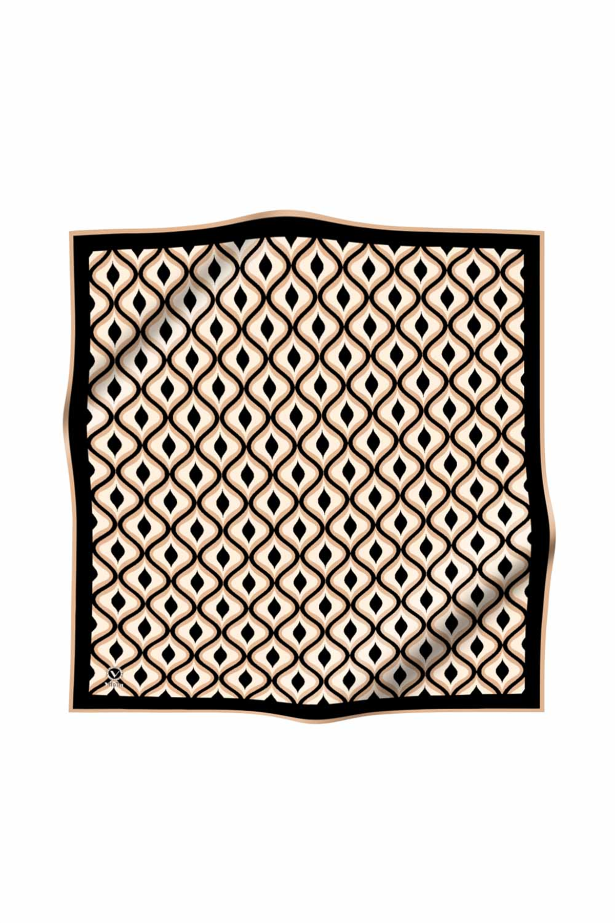 Twill Geometrik Daire Desenli Siyah Renkli 90x90 Eşarp (İpek İçermez) Dikim Şekli : El Dikişi
