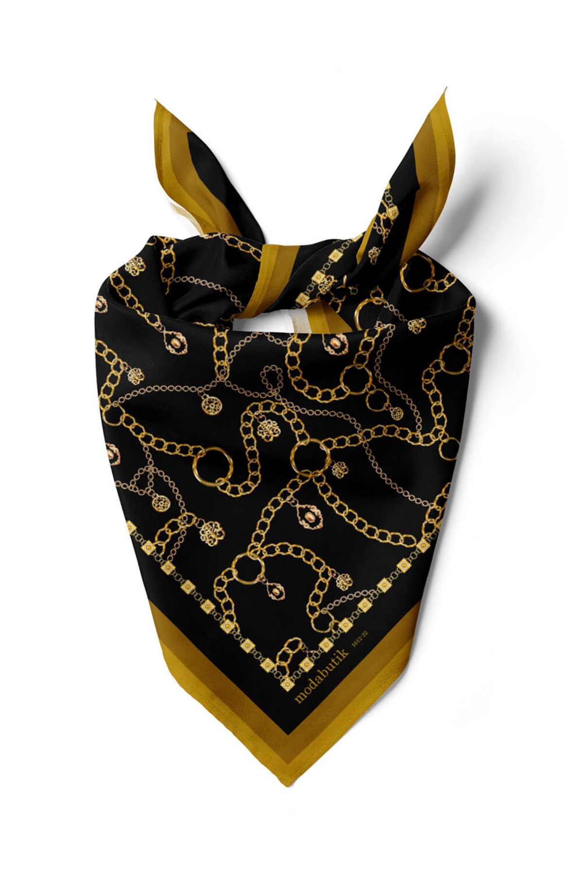 H13 Kadın Siyah Sarı Zincir Desenli 50x50 Bandana